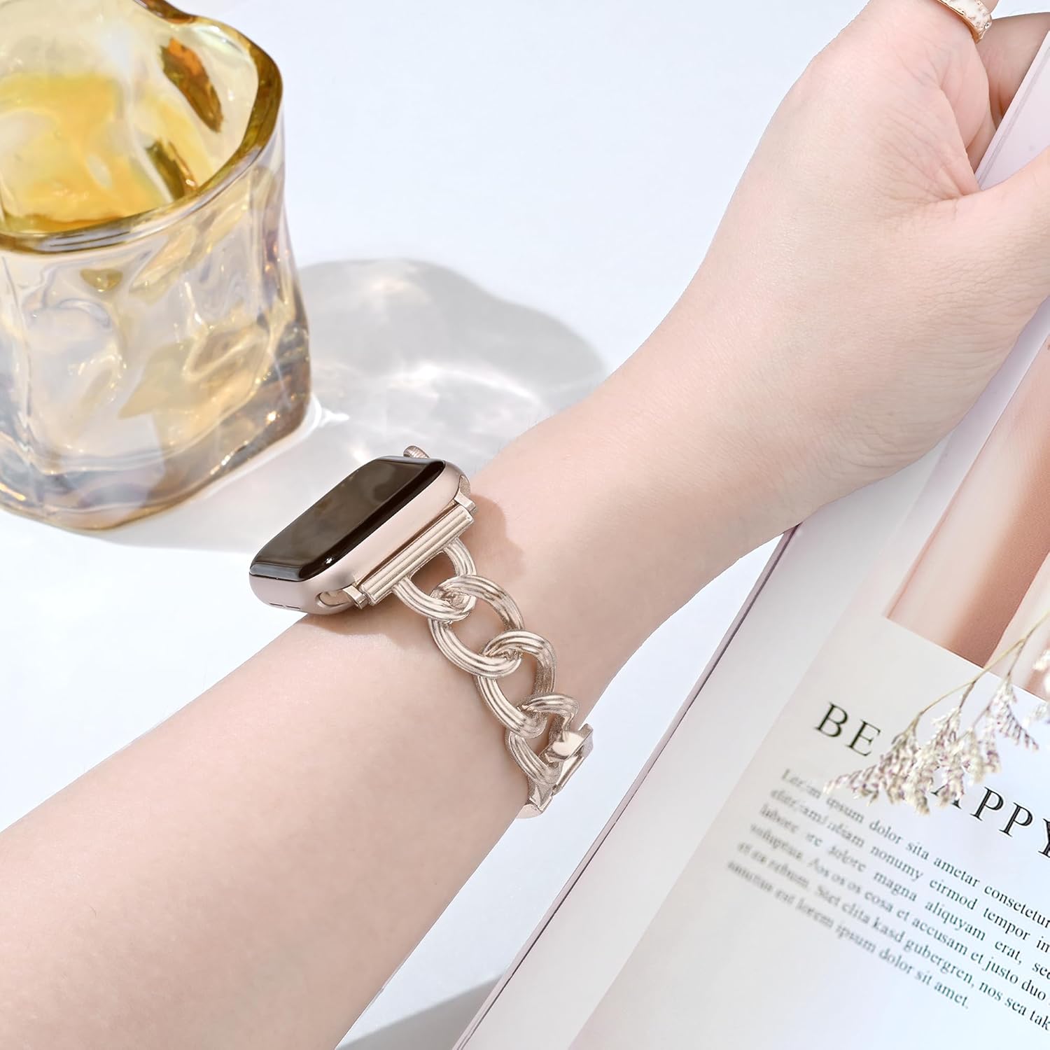 Slim Chain Band for Apple Watch Bands 41mm 40mm 38mm for Women iWatch Bands Series 10 42mm Series 9 8 7 SE 6 5 4 3, Thin Dressy Cute Fancy Metal Strap for Apple Watch Band-Starlight - Image 3