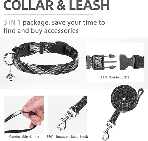 Miniatura 4 de PUPTECK - Arnés, collar y correa ajustables, sin tirones, para perros pequeños y medianos, cachorros y gatos, pechera reflectante acolchada de malla