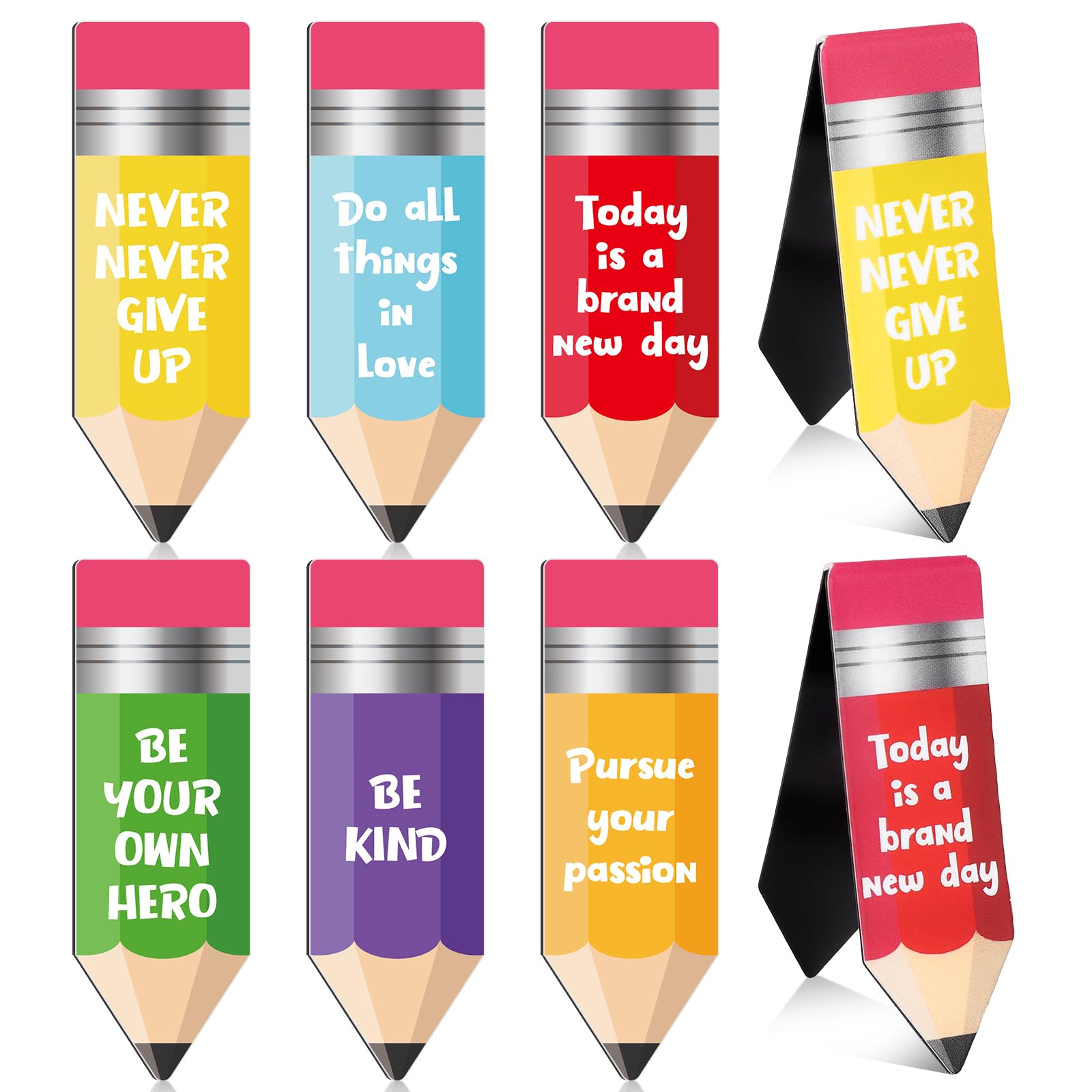 Whaline 60Pcs Back to School Magnetic Bookmarks Colorful Pencil Shaped Inspirational Book Marks Cute Magnet Page Clips for Students Teachers Book