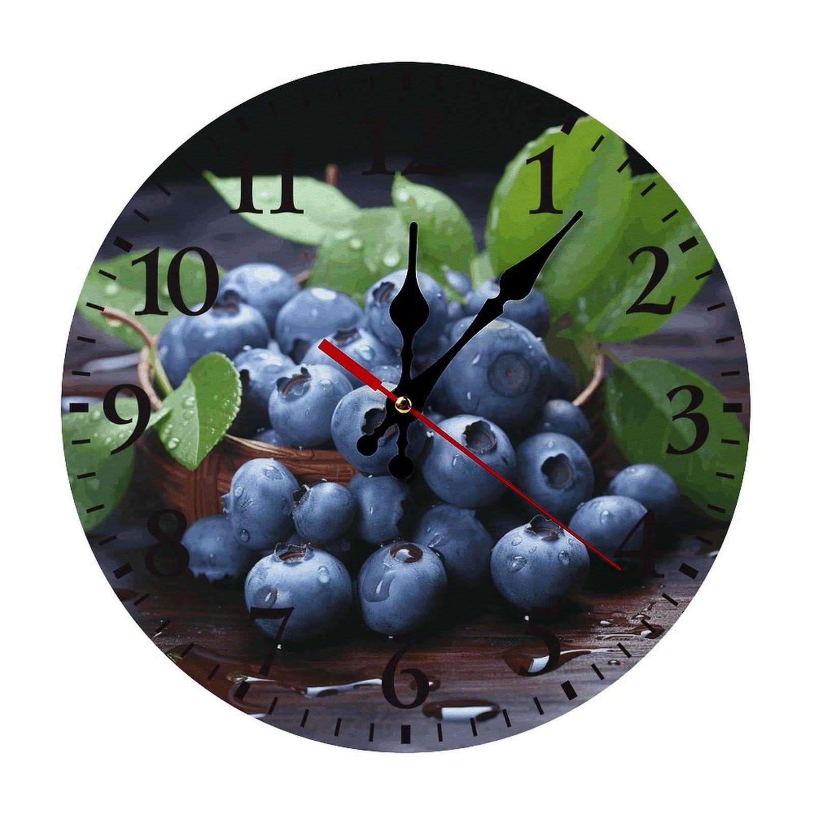 NTVOWPZO 10 Inch Wall Clock Delicious Blueberries Battery Operated Wall Clocks Silent Non-Ticking Round Wall Clock for Living Room Kitchen Home Office Wall Decorative Clock