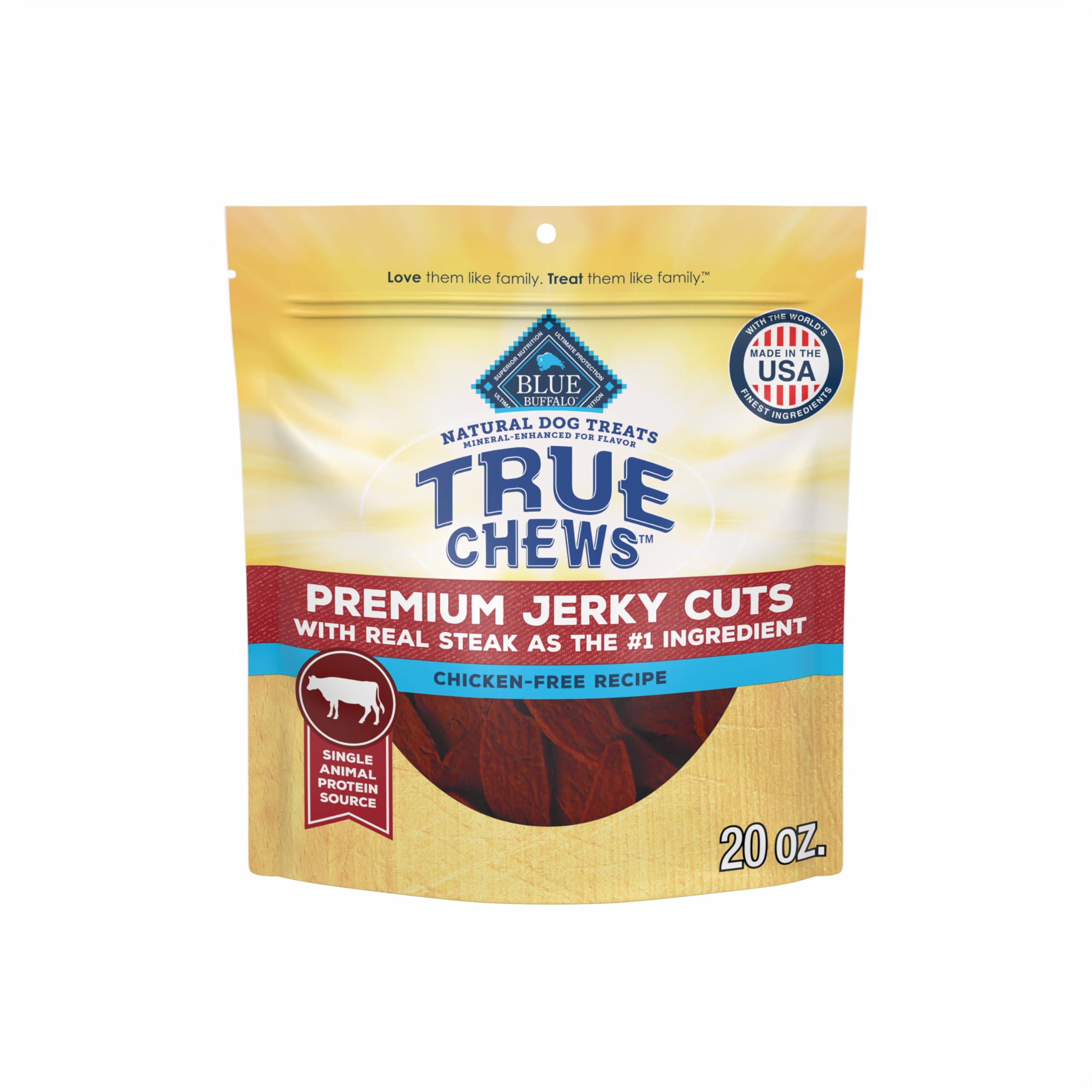 Blue Buffalo True Chews Premium Jerky Cuts Dog Treats, Made in the USA with Natural Ingredients, Beef, 20-oz Bag