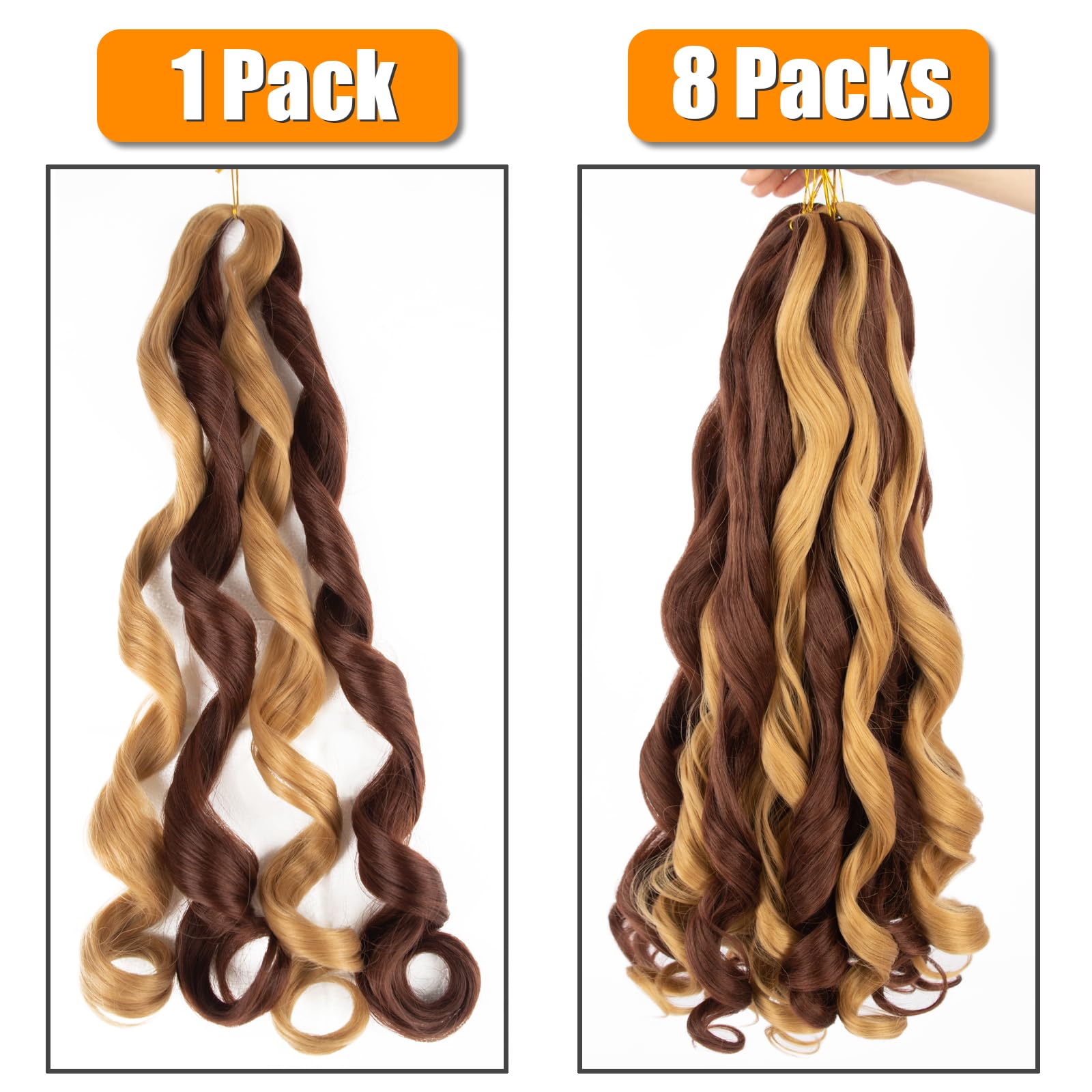 Curly Braiding Hair 24 Inch 8 Pack Bouncy French Braiding Hair extensions French Wavy Synthetic Crochet Hair Extensions (24 inch,27-33#)