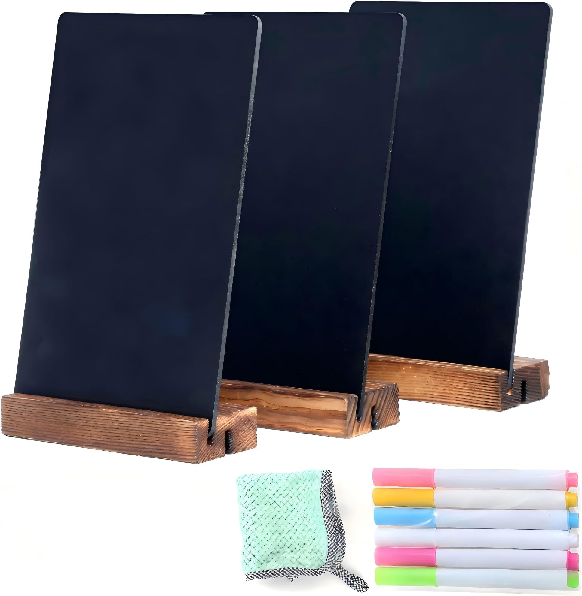 7.9x5.1 Desktop Chalkboard Sign with Wood Base, Message Board Menu Board Chalkboard for Shop Wedding Kitchen Home Party (3 Pack 7.9x5.1)
