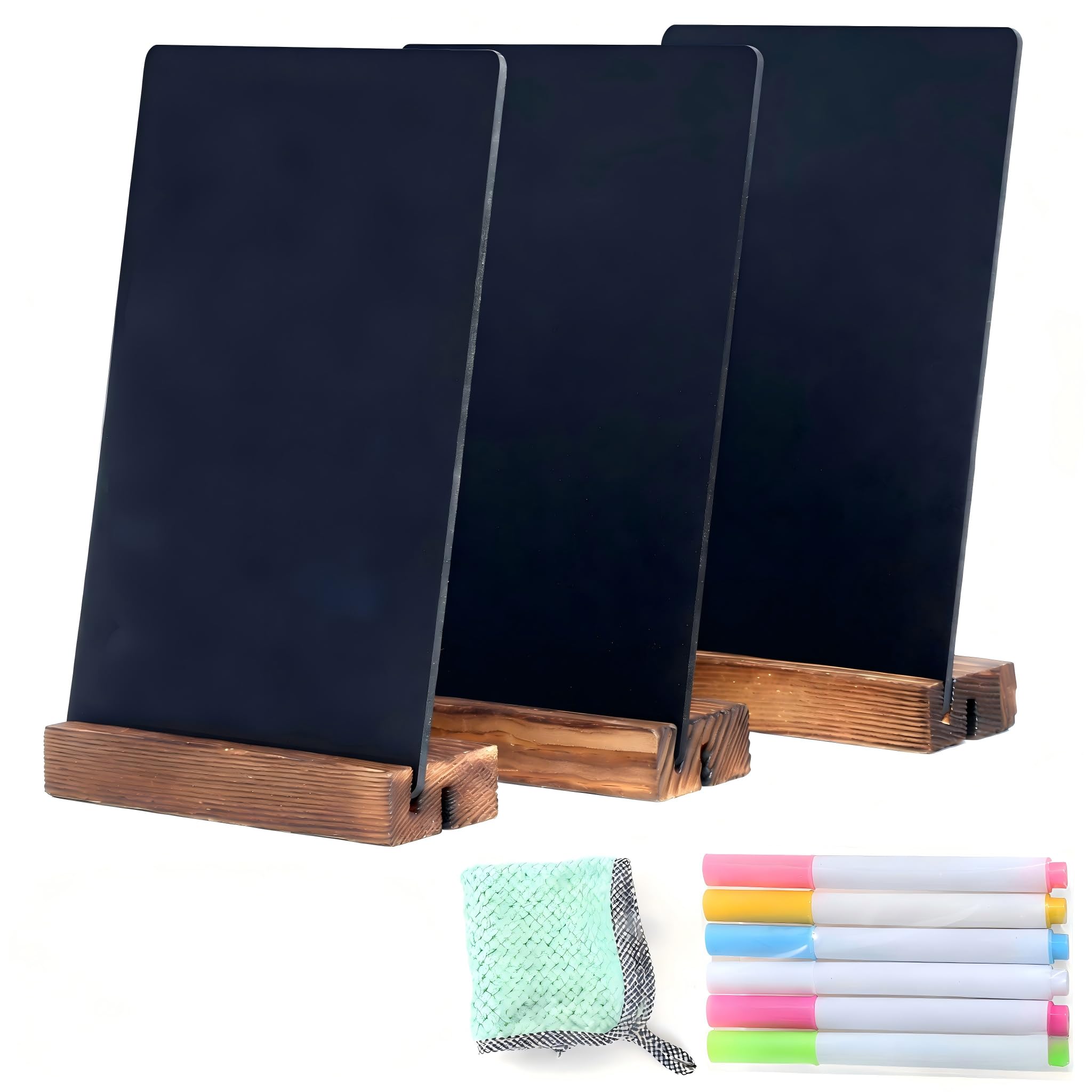 7.9x5.1 Desktop Chalkboard Sign with Wood Base, Message Board Menu Board Chalkboard for Shop Wedding Kitchen Home Party (3 Pack 7.9x5.1)