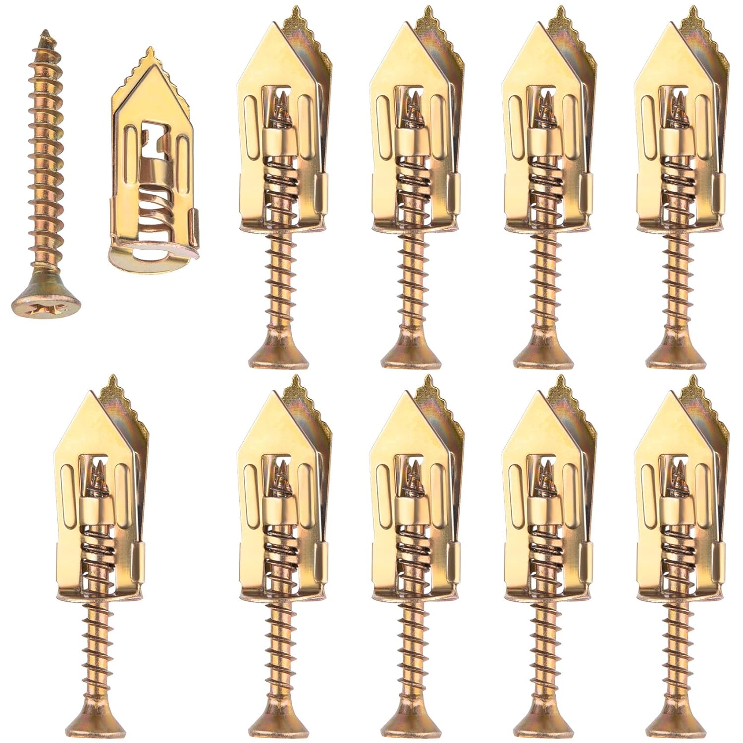 20 Pcs Self-Drilling Anchor Screws, Zinc Plated Steel Drywall Anchors, Heavy Duty Metal Expansion Bolt, No Drill or Holes, for TV, Shelf Straps, Gypsum Boards, Cabinets