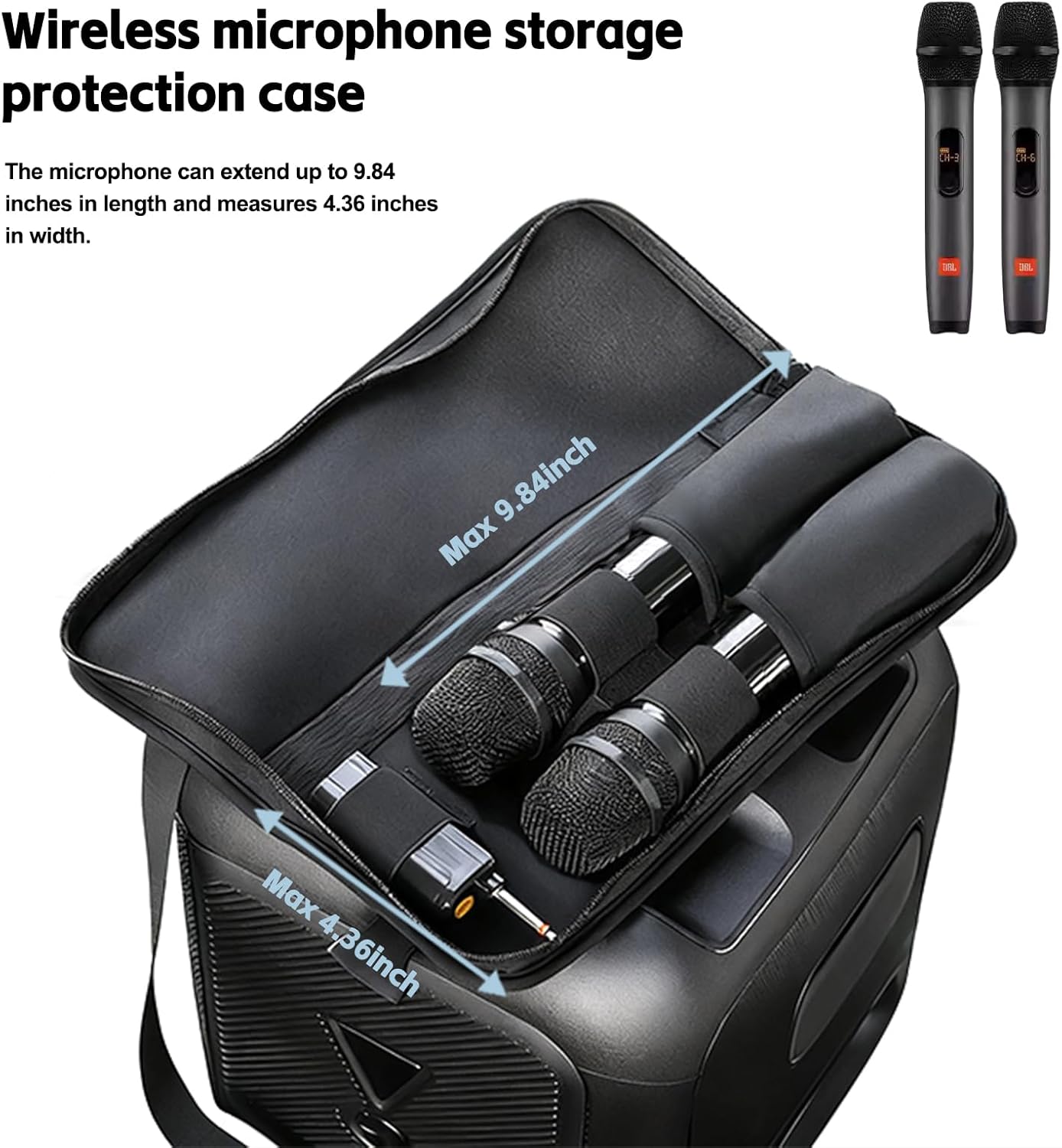 Wireless Microphone Storage Bag, Protective Carrying Case for JBL, BOSE Dual Handheld Mic, Dual Mic Bag with Portable handle, Compatible with max 9.84-inch Dual Wireless Mic-Bag Only