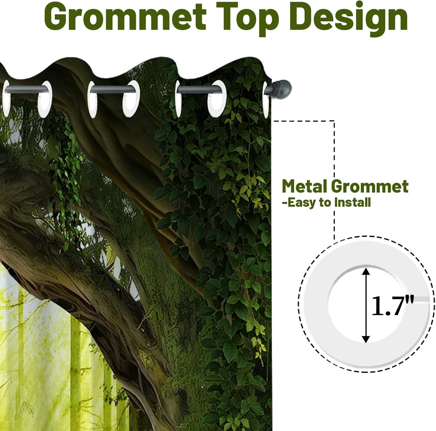Enchanted Forest Patterned Blackout Curtains Tree Scenic Nature Green Curtains for Bedroom Living Room Black Out 84 Inch Length 2 Panels Set, 96 x 52 Inch