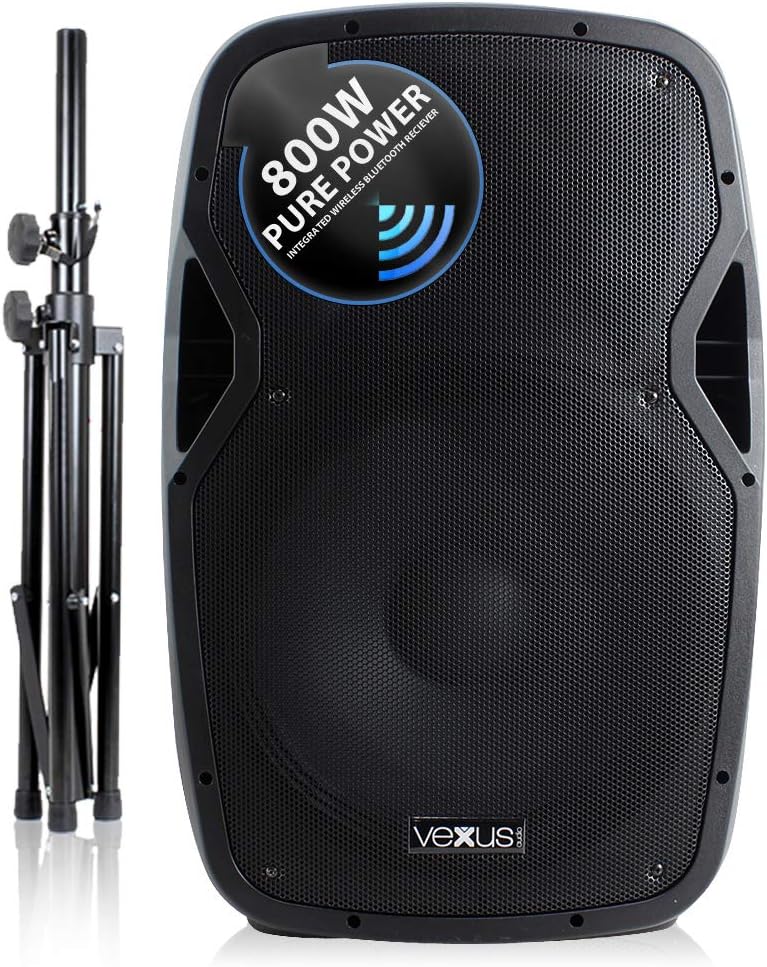 Vonyx Active Self Powered DJ PA Speaker Wireless Bluetooth 15" with Stand 800W