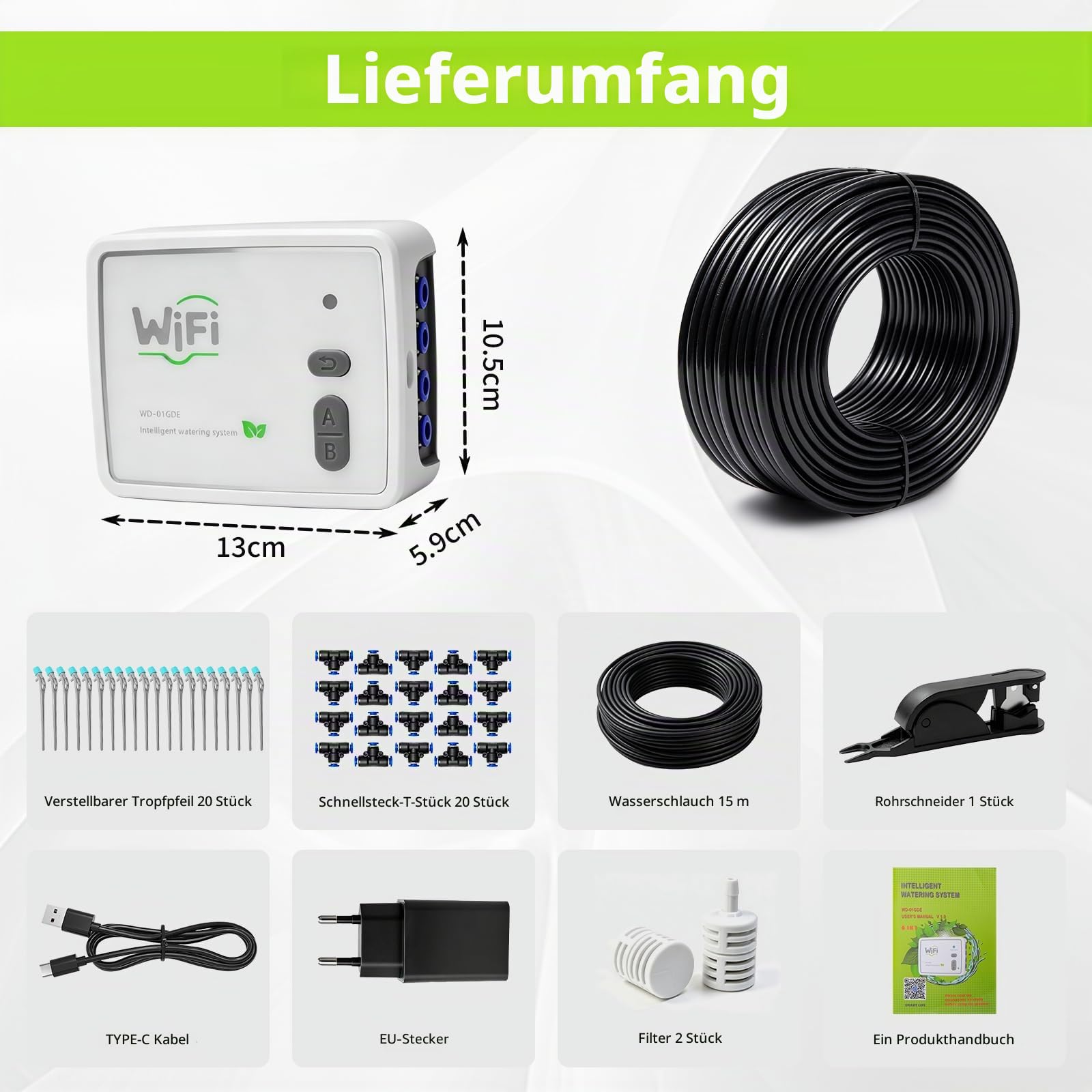 WLAN Automatisches Bewässerungssystem für Zimmerpflanzen, Smart Dual-Pumpen Tropfbewässerungssystem mit APP-Steuerung, Einstellbare Tröpfchenbewässerung Set für Balkon & Garten, Urlaubsbewässerung