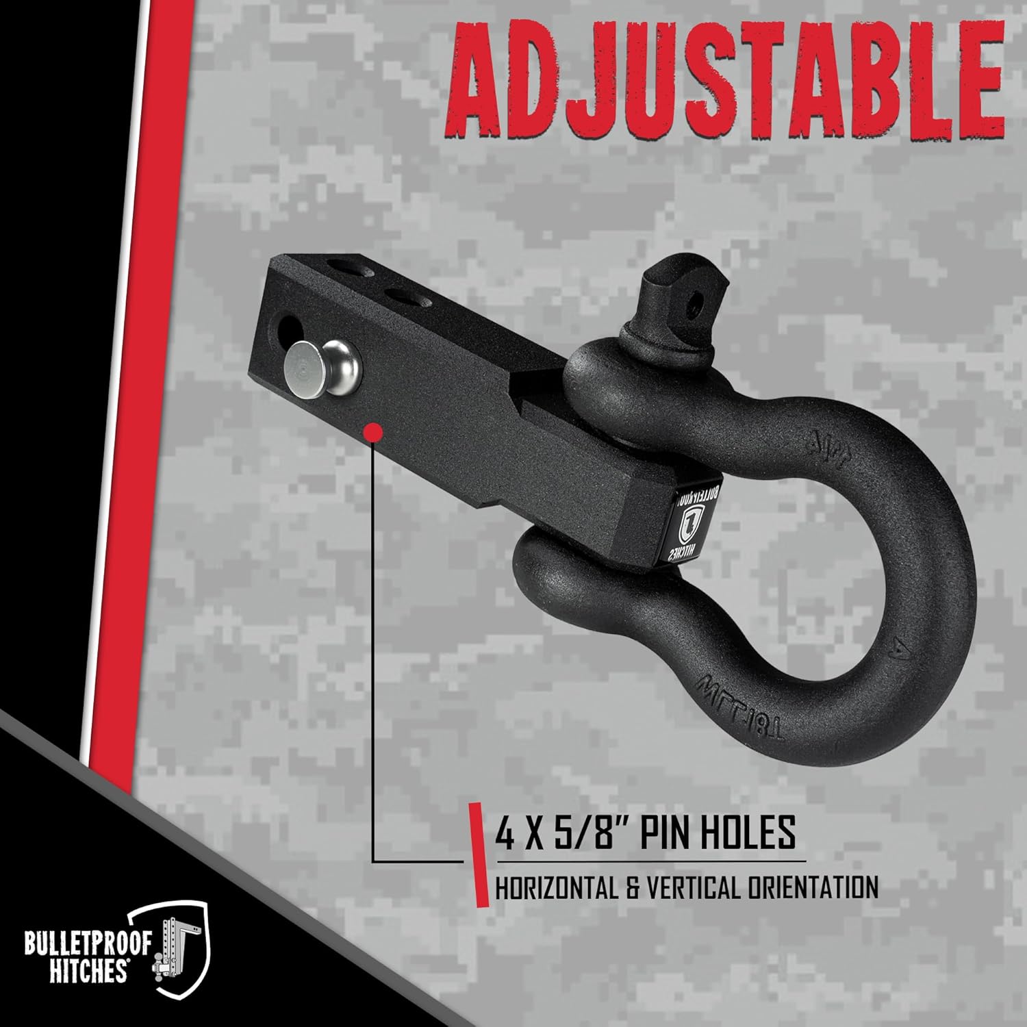 BulletProof Hitches - 2.5" Shackle Hitch Receiver with 36,000 lb. Rating and D-Ring/Clevis - Tow Hitch Shackle for 2.5" Receivers - Extreme Duty, Solid Steel, Black Powder Coat