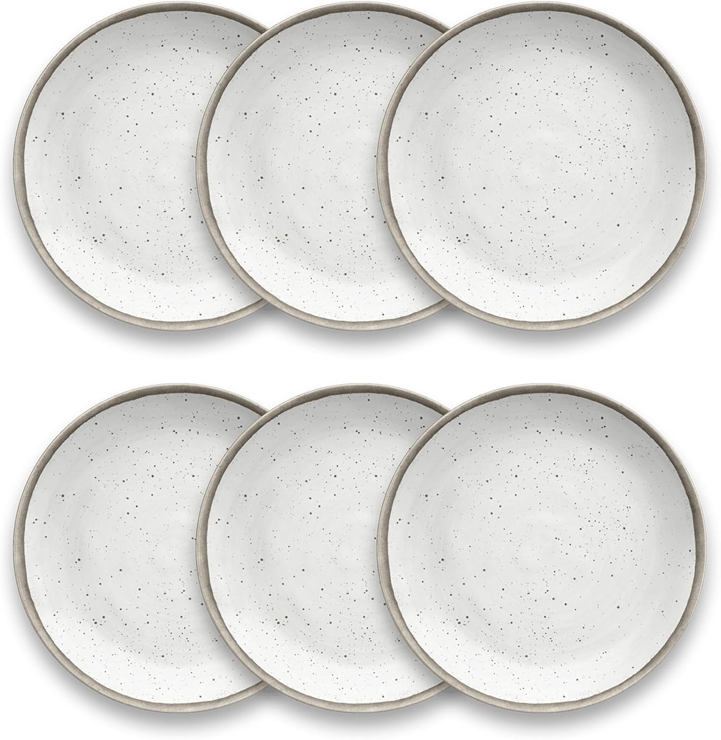 TarHong Retreat Pottery White Bamboo Salad Plates, 8.5" Diameter, Proprietary Merge Material Mix (Bamboo Powder & Melamine), Shatterproof, Indoor/Outdoor, Set of 6