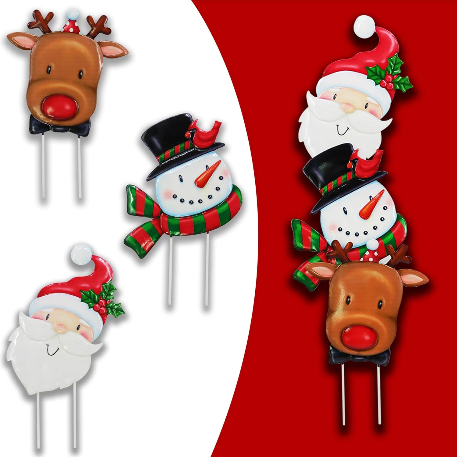 3 Pack Metal Christmas Yard Signs Decor for Multiple Stacked, Christmas Yard Stakes with Santa Claus Snowman Elk Fall Yard Decor for Outside Garden Yard Lawn Porch