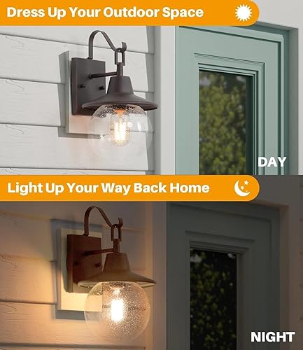 Miniatura 4 de Paquete de 2 lámparas de pared para exteriores de granja, apliques de pared exterior de bronce con vidrio sembrado, faroles impermeables modernos