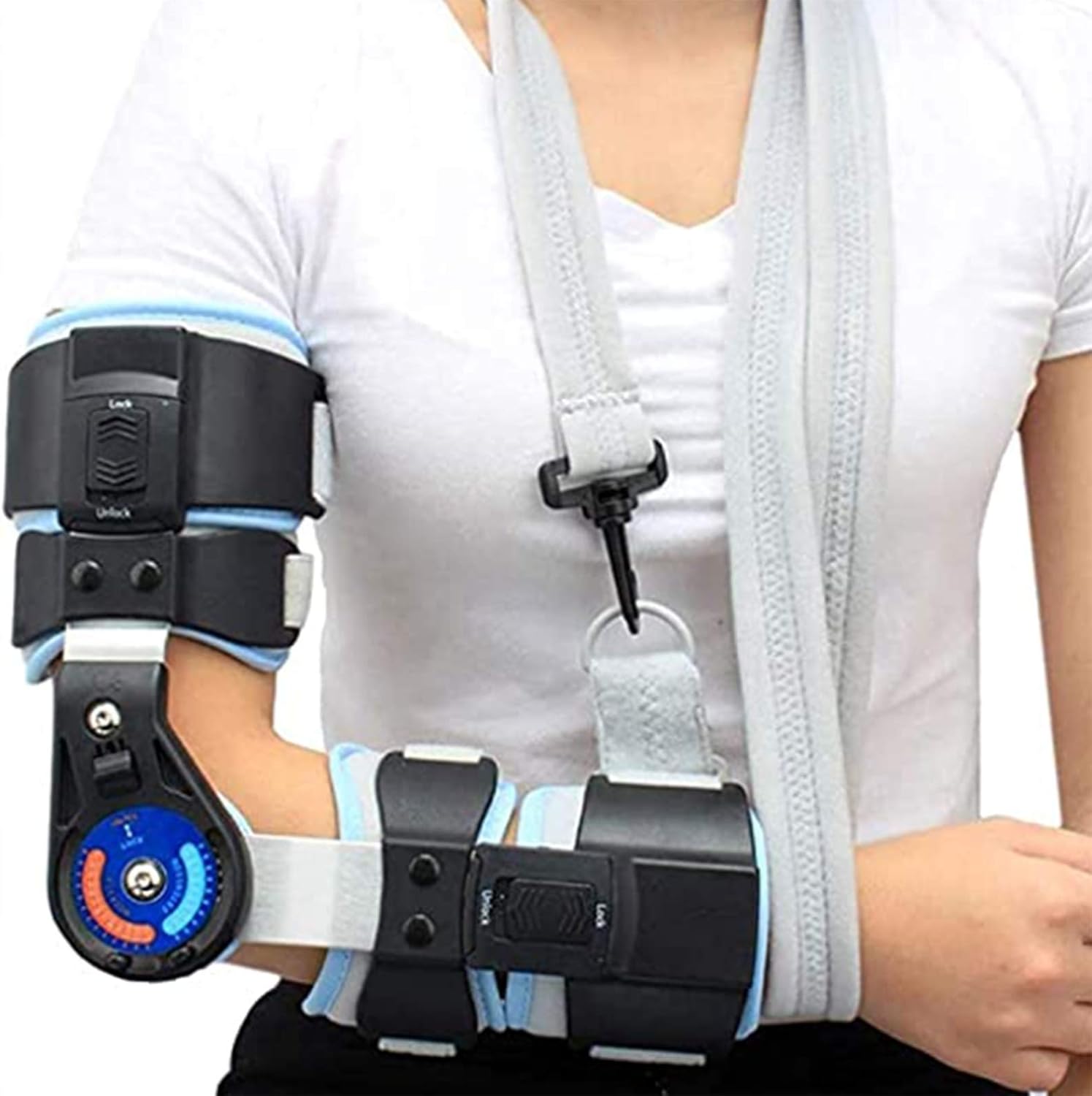 Hinged Elbow Brace Support Adjustable Elbow Orthosis Arm Support Elbow Joint Fixation Brace Orthosis Fracture Protector Post Op Injury Recovery(Right One Size)