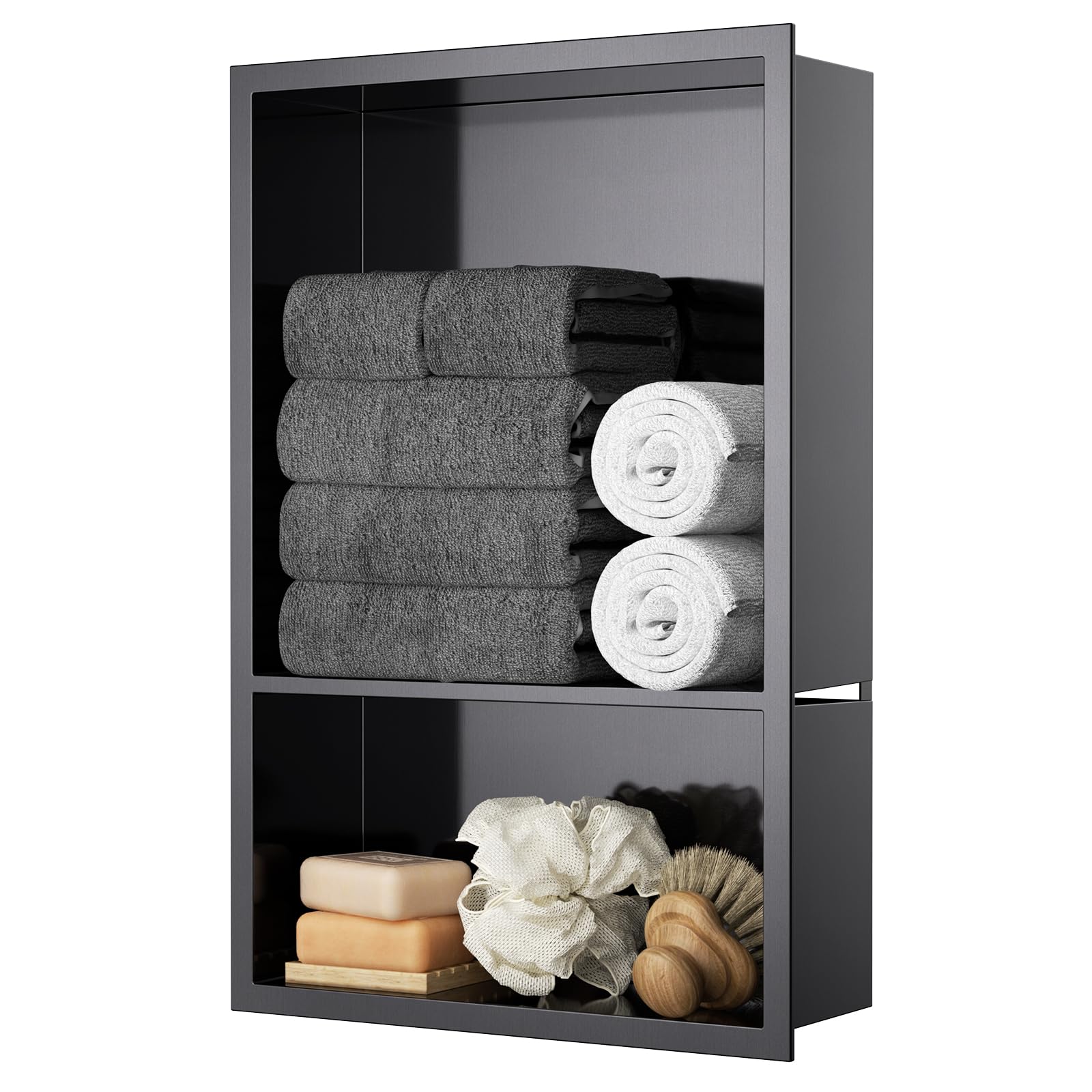KEOKBON Stainless Steel Shower Niche Wall Insert, No Tiles Required, Embedded Wall Niche 30x30x10cm, 15x30x10cm, Shower Niche Double Shelf Storage for Bathroom, Nano Graphite Grey