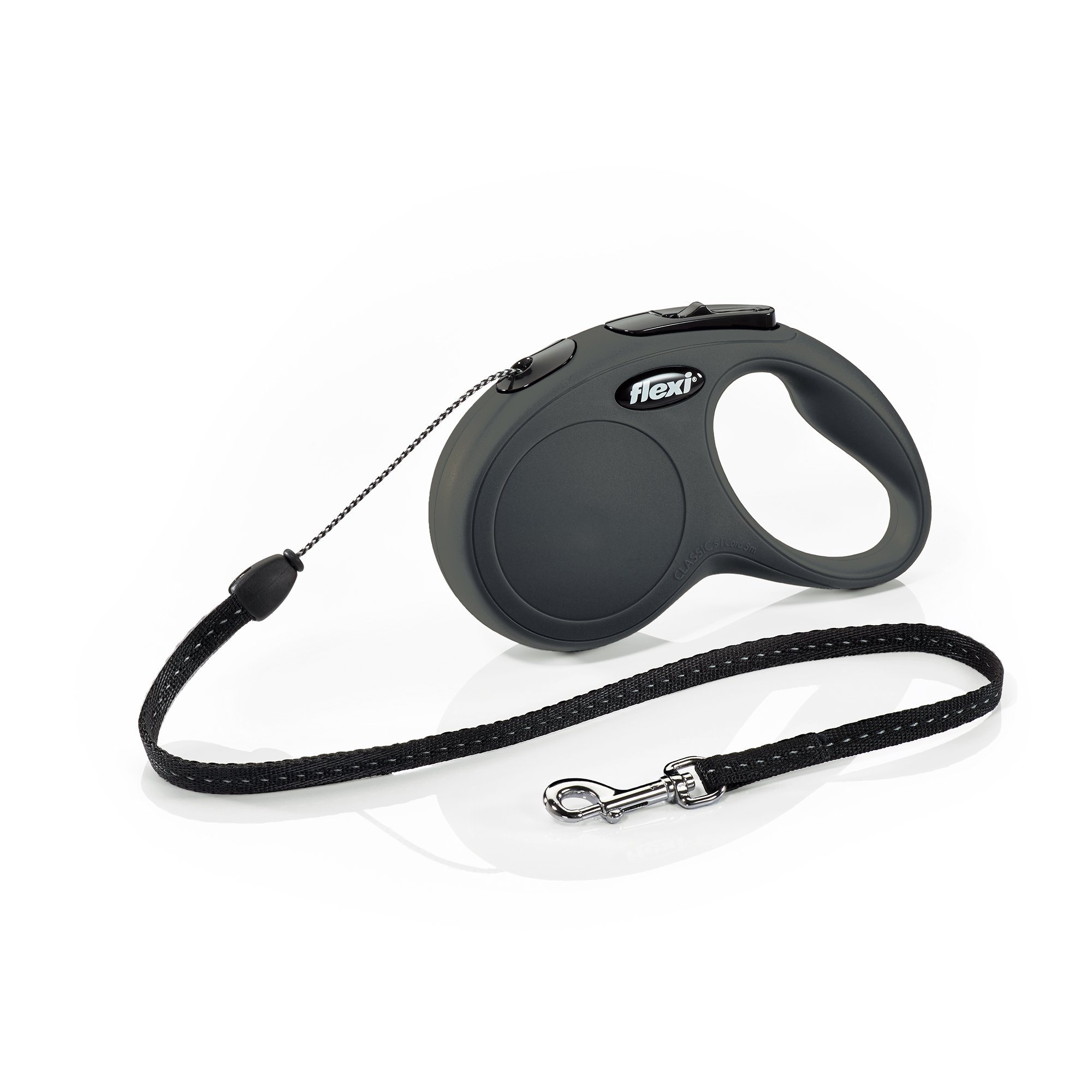 FLEXI New Classic Retractable Dog Leash (Cord), 16 ft, Small, Black