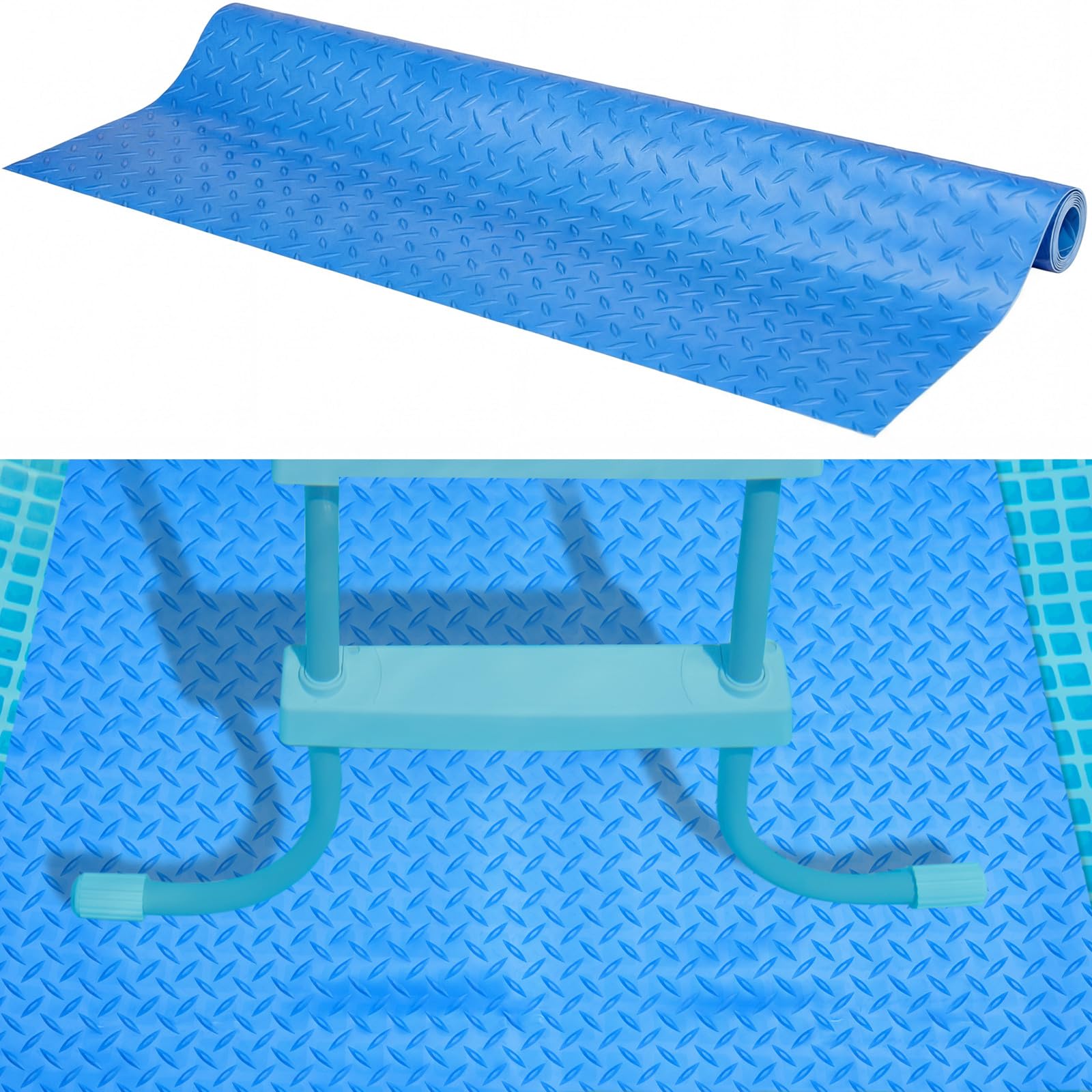 45" X 50" Pool Step Mat Above Ground Ladder Mat, Swimming Protective Nonslip Step Pad with Texture, Pool Essentials Accessories for Floor Liners and Stairs, Blue