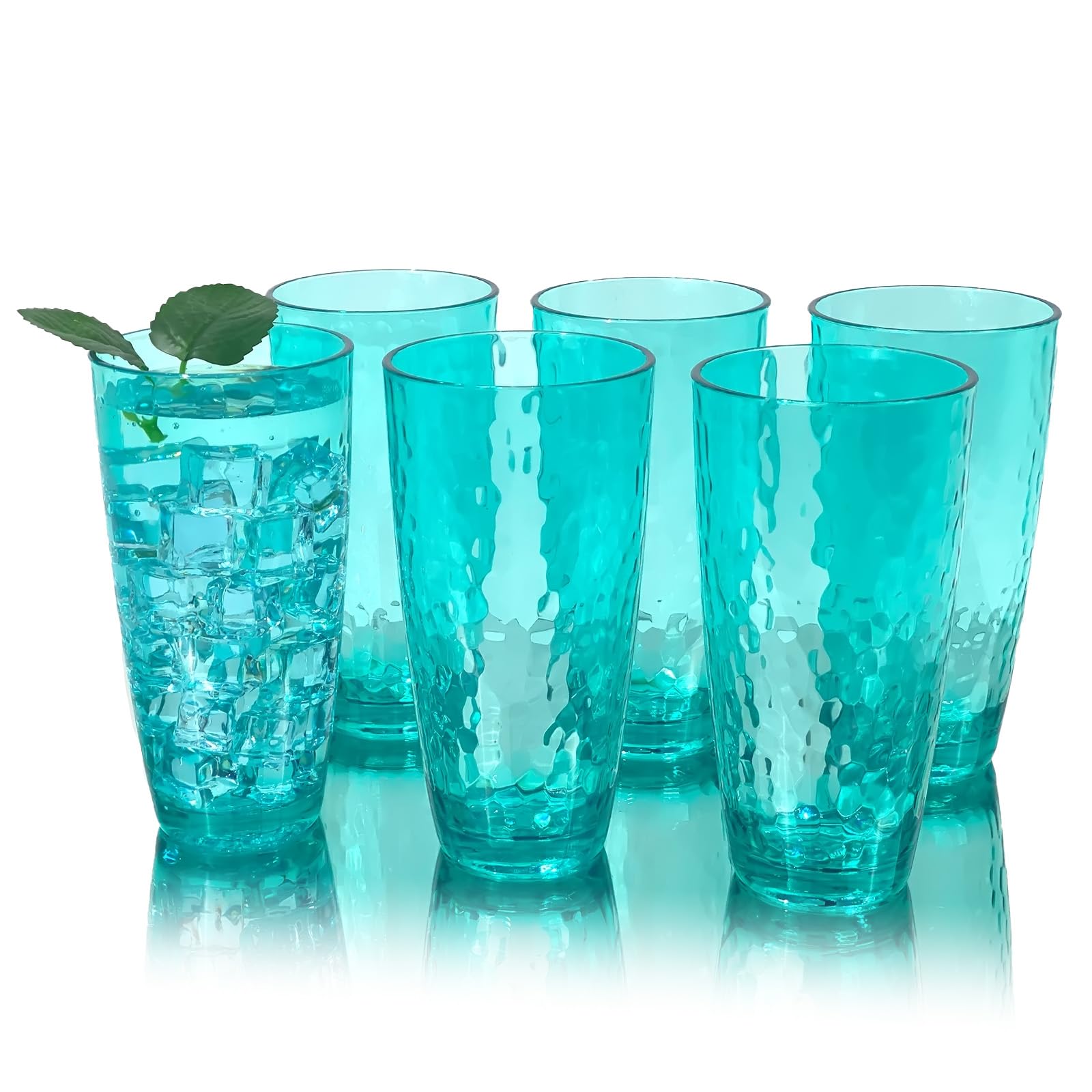 yongzhenlite Set of 6 26-Ounce Large Acrylic Glasses Plastic Tumbler/Drinking Cups,Hammered Style,BPA Free (Teal)
