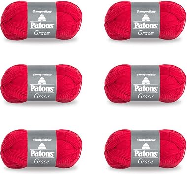Patons Grace Cardinal Yarn - 6 Pack of 1.75oz/50g - Cotton - 3 DK - 136 Yards - Knitting/Crochet