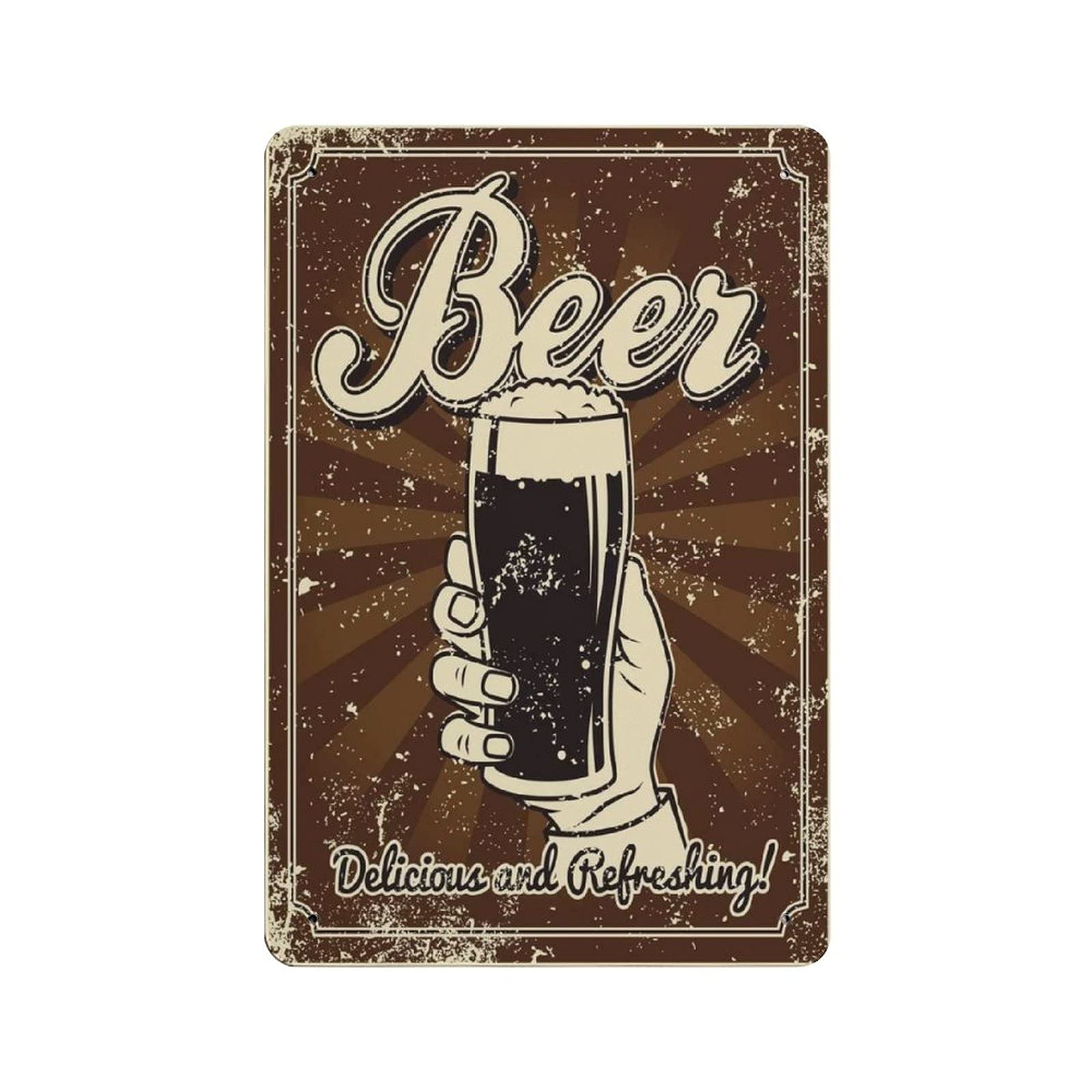 Metal Tin Sign Beer Delicious And Refreshing Vintage Tin Poster Metal Sign Wall Decoration Country Kitchen Home Garage Decor 12"x8"
