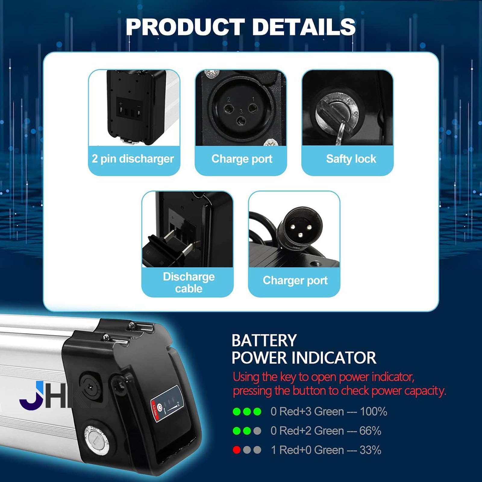 Akumulator litowo-jonowy 48 V 10 Ah 12,5 Ah 15 Ah 18 Ah 20 Ah Akumulator litowy do zestawów silnikowych 450 W-1000 W Wbudowany akumulator 48 V z ładowarką i blokadą bezpieczeństwa