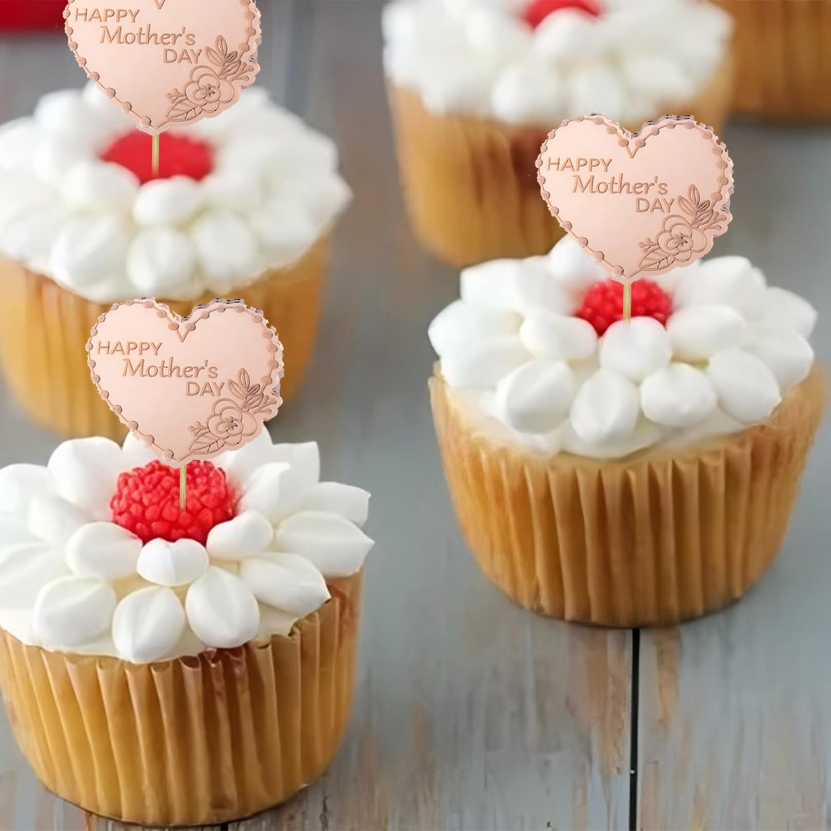 48 Decorazioni Per Cupcake Festa Della Mamma | 6 Stili Con Scritta Happy Mother's Day | Fiori E Cuori | Per Torte E Dessert