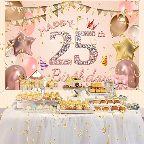 Miniatura 3 de Cartel de tela con texto en inglés "Happy 25th Birthday" para mujer jovencitamujer de 25 años, cartel de tela para fiesta de cumpleaños de 25 años,