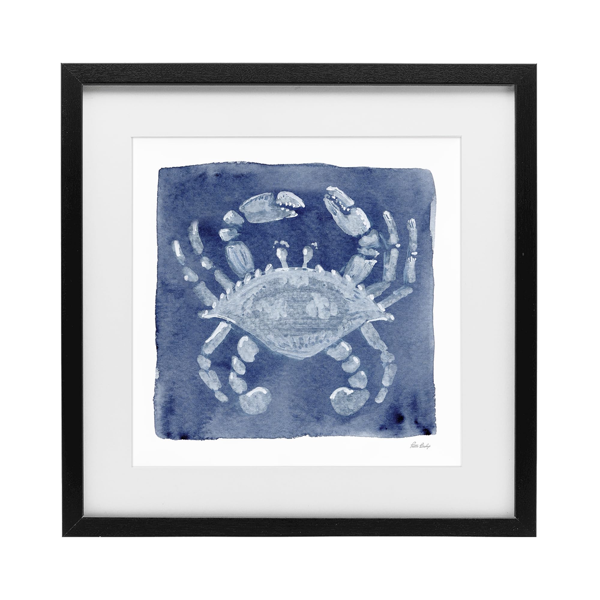 Stupell Industries Midnight Black (Textured) White Crab Nautical Coastal, 16 X 16 Inch Framed Print Under Glass