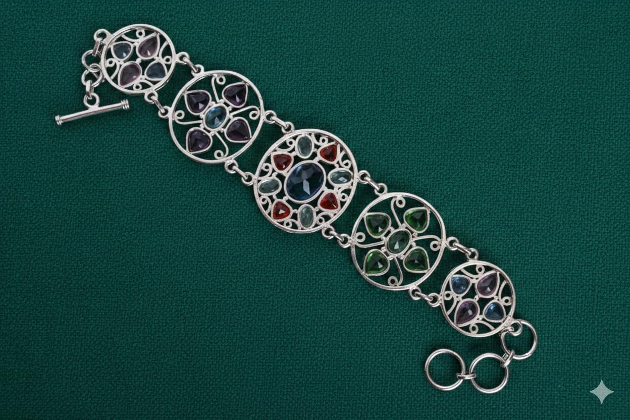 Pulsera de plata de ley 925 con múltiples cuarzo, chapado en rodio blanco, multicolor, bisel facetado, juego de joyas de palanca