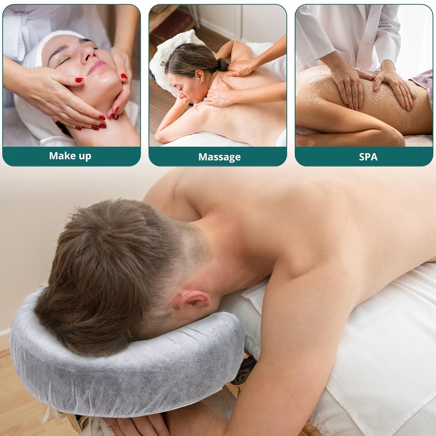 Lot de 100 Non Tissé Protege Têtière pour Table de Massage 36x33CM Jetable Couvre-Visage Housses D'appui-tête Pour Fente Nasale Coussin Facial Jetable pour Salons Beauté Spa Hôtels Tatouages Lash Bed