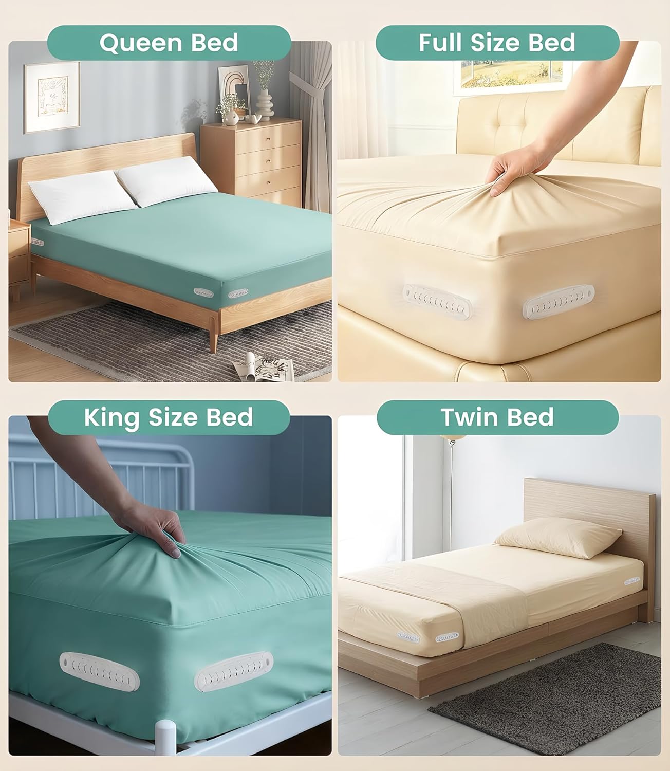 UNILEAF Bed Sheet Holders for Corners, 4-Pack Fitted Sheet Clips for Twin/Full/Queen/King Fixed Beds, No-Strap Bed Sheet Grippers, One-Time Install, Not for Adjustable Beds