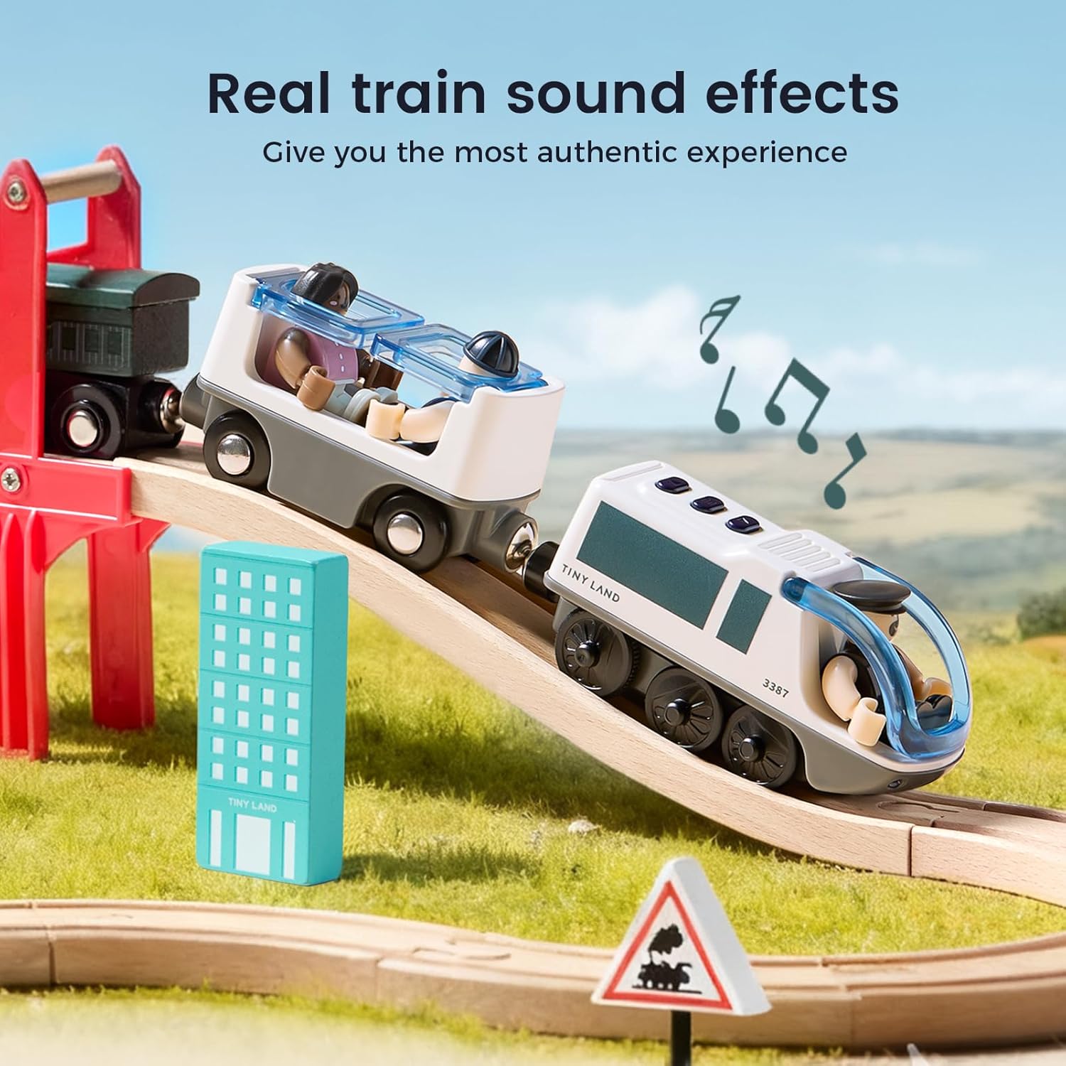 Tiny Land Battery Operated Action Locomotive Train - Powerful Engine Bullet Train Set Compatible with Major Brand Tracks - Battery Powered Track Toys for Toddlers Boys Girls Kids 3 4 5 - White