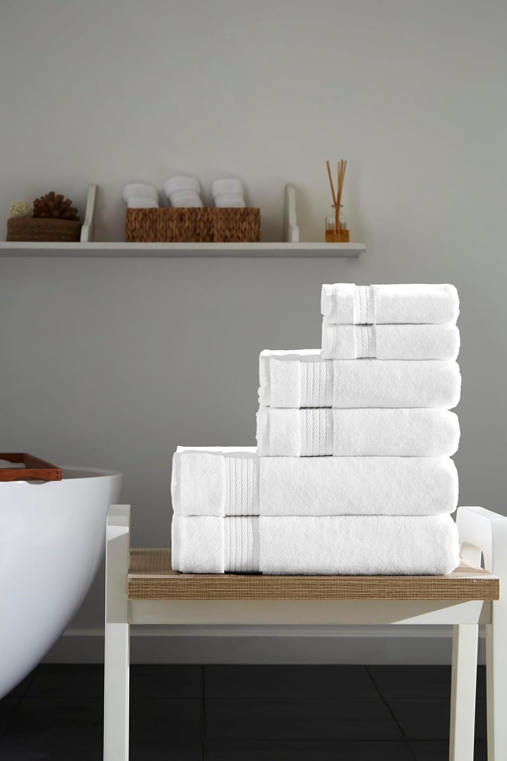 Ozdilek 6-Piece Bath Towel Set, 2 Bath, 2 Hand, 2 Wash, 100% Cotton Turkish Towels, 2 Bath Towels (30x60/550 GSM), 2 Hand Towels (16x30/575 GSM), 2 Washcloths (13x13/600 GSM) (Bright White)