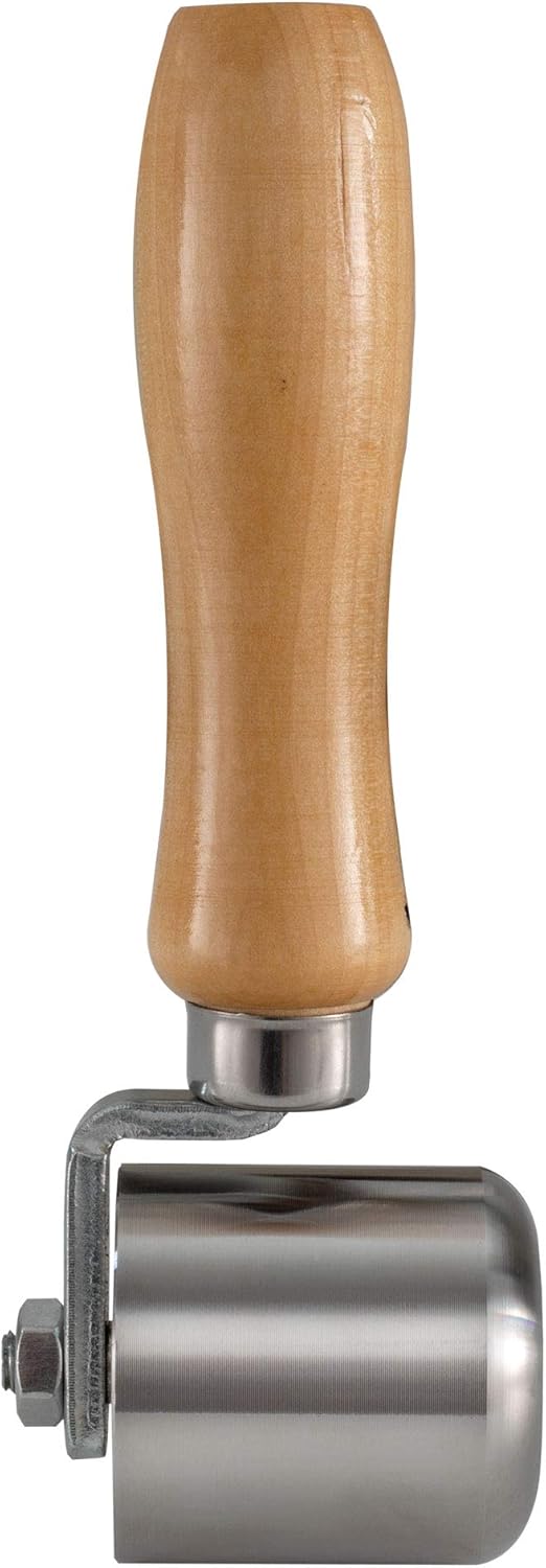 RecPro 2" Steel Roller with Wood Handle for Sealant Tape | RV Roof Repair | Sealant Steel Seam Roller 1-1/2" X 2" Radius Edge