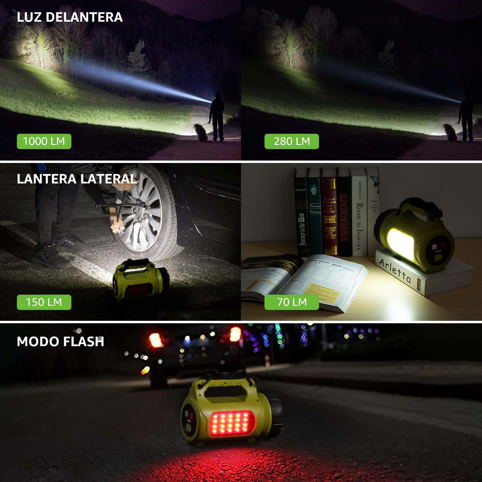Lepro Linterna de Cámping Recargable 1000 Lúmenes, Antorcha LED CREE, 5 Modos de Luces de Trabajo Power Bank, Farol de Cámping Impermeable para Senderismo, Pesca, Emergencia y Más