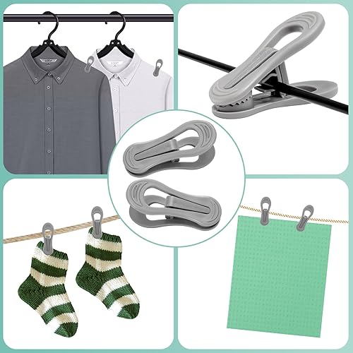 Vista 14 de 50 clips blancos para colgar perchas de plástico, clips para colgar pantalones, clips de dedo blancos, clips de plástico para colgar faldas