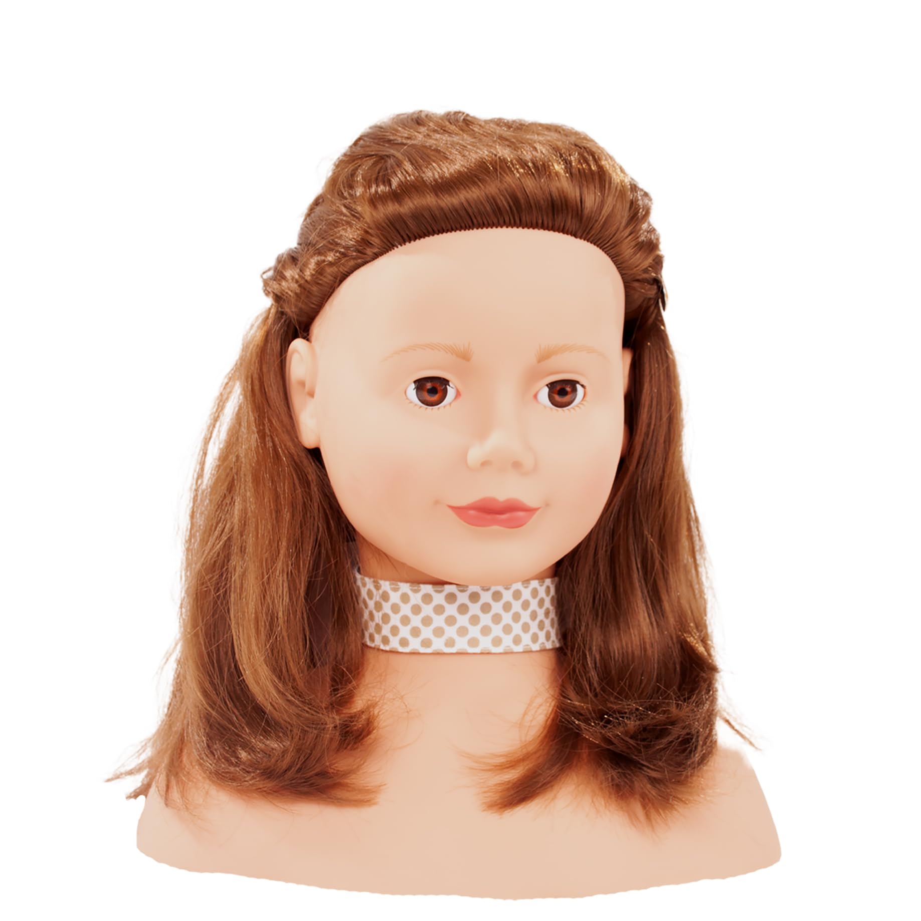 Götz 1192053 - Busto de muñeca con cabello y ojos castaños - juego de cabezales para peluquería y maquillaje, 58 piezas, para niños a partir de 3 años