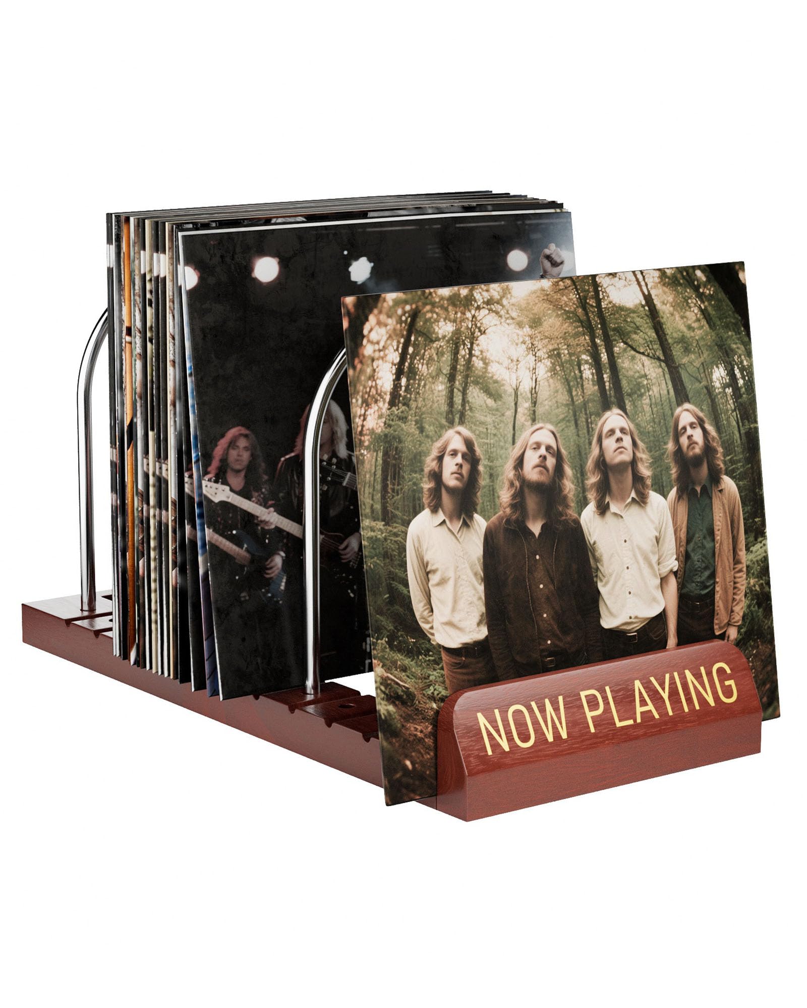 Bulado Now Playing Vinyl Record Holder, Wooden Vinyl Record Storage with Front Display Groove, Album Storage Stand Organizer for 50 LPs, Easy to Assemble, Magazine Holder Rack for Gift