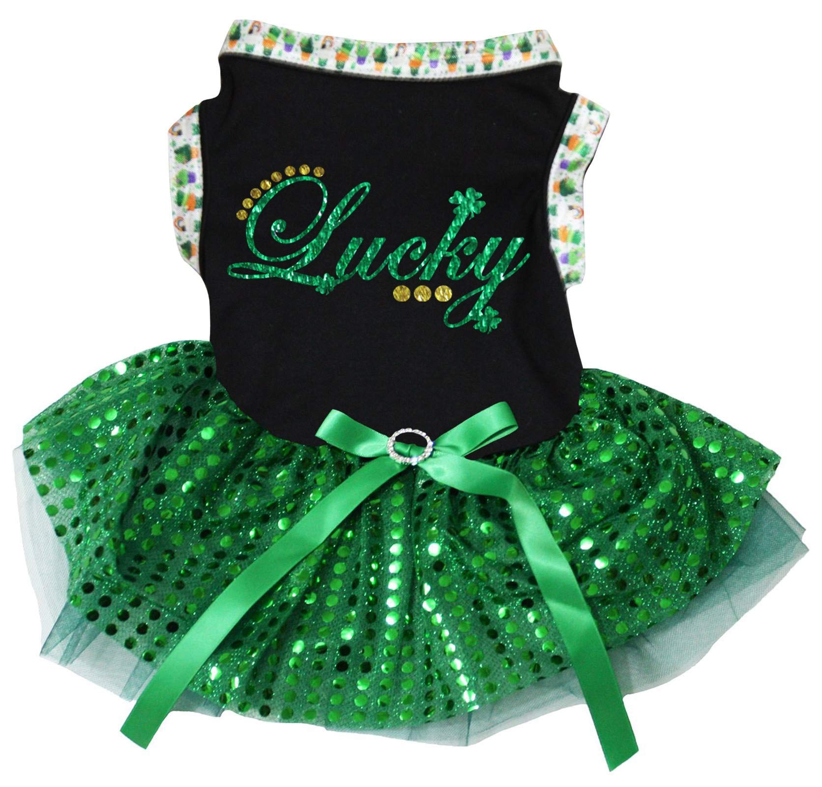 Robe pour chien à paillettes Lucky Puppy noire et verte en taille M pour petit animal
