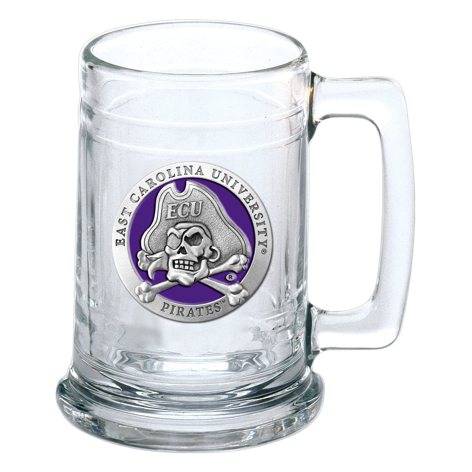 Heritage Pewter East Carolina Stein Glass | 15 Ounce German-Style Glass | Intricately Crafted Metal Pewter Alma Mater Inlay
