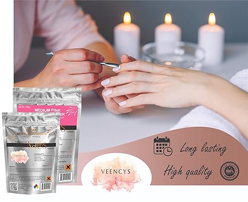 Miniatura 5 de Veencys Polvo de uñas acrílico profesional para arte de uñas (16 onzas transparente) + polvo de uñas acrílico Veencys profesional (16 onzas rosa)