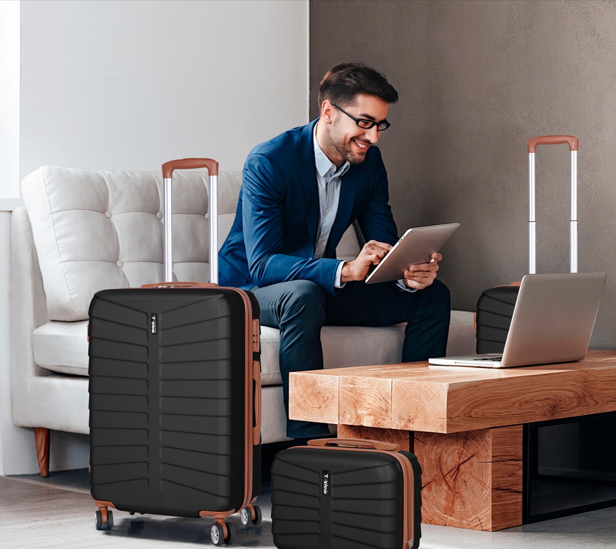 Juego o Set de 3 Maletas de Viaje - 4 Ruedas Dobles giratorias - Neceser - Maleta de Cabina - Equipaje de Mano - Cerradura TSA - Ligeras - ABS - Ryanair - Resistentes - Ligeras - Asa telescópica