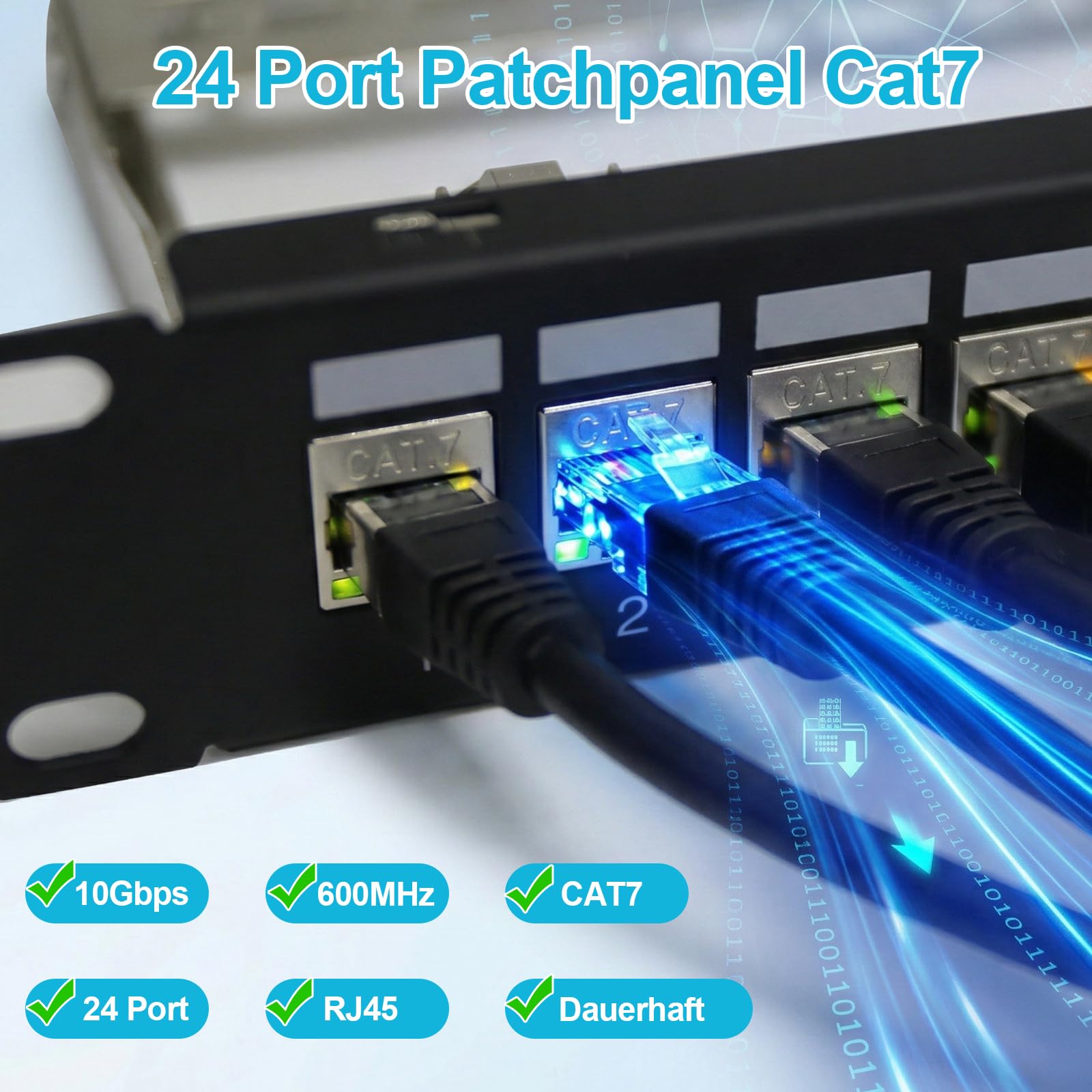 Panneau de brassage 24 ports Cat 7, 10 Gbps/600 MHz
