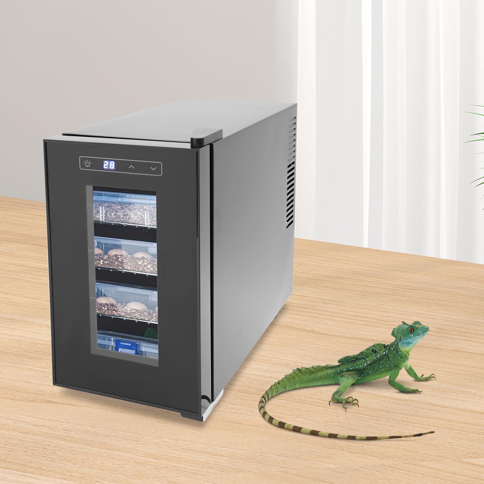 Reptiles Huevo Incubadora 23L 10-40°C LED Pantalla táctil Aire Refrigeración para Tortugas Lagartos Serpientes Huevos Negro