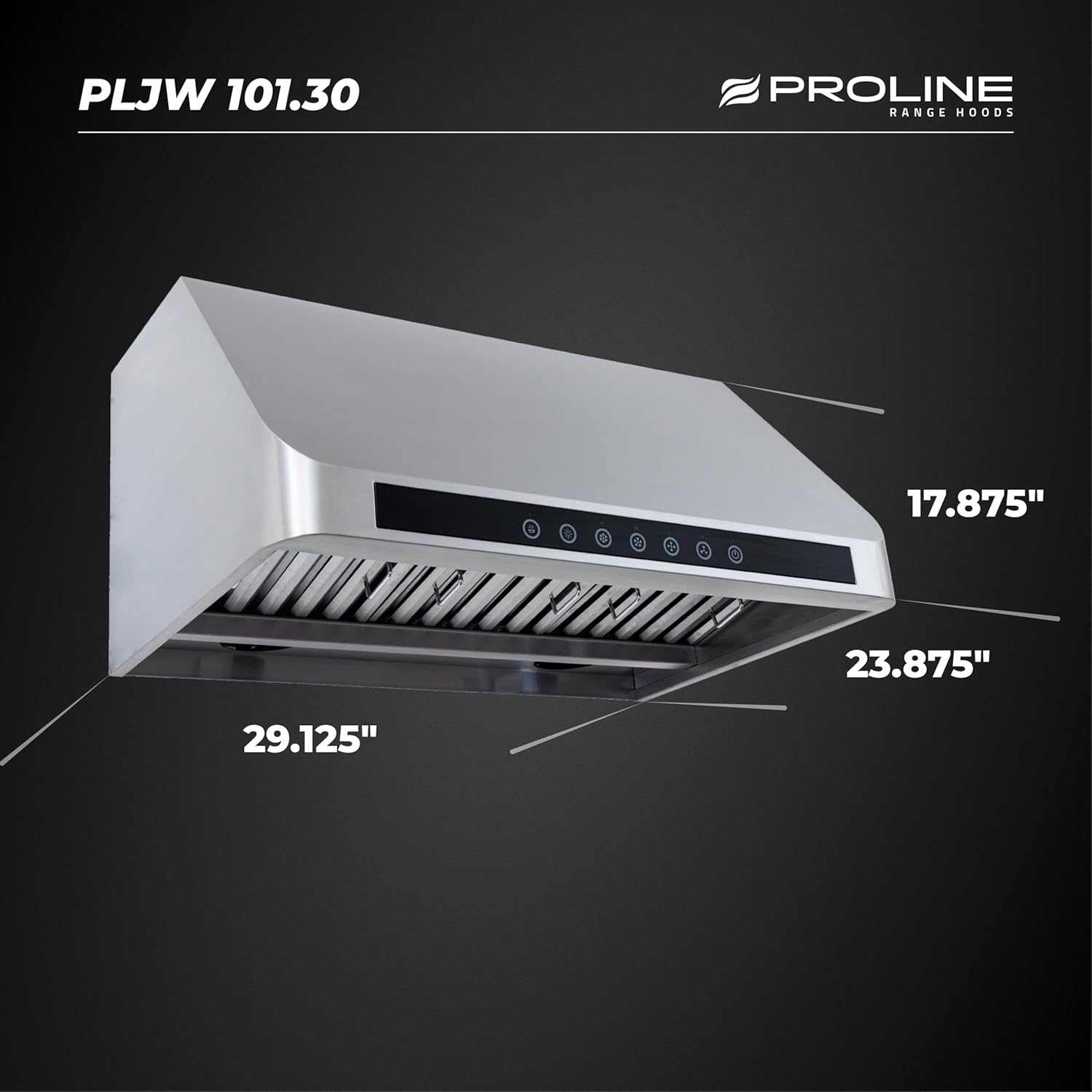 PROLINE 30-Inch Under-Cabinet Range Hood, Ducted, 1000 CFM, Stainless Steel, LED Lights, LCD Touch Control, ULTRA-QUIET Blower Motor, 4 Speed, 3-Year Warranty, PLJW 101.30