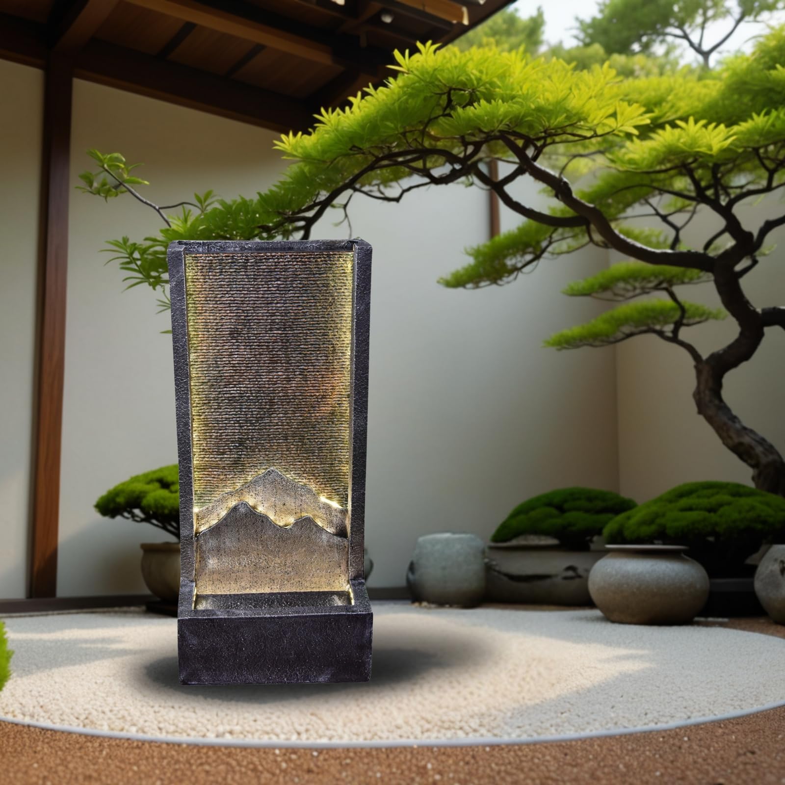Zen Light SCFR21MM Außen- und Innenbrunnen Wasserwand Relief Mountain, 46cm x 35cm x 100cm, Schwarz