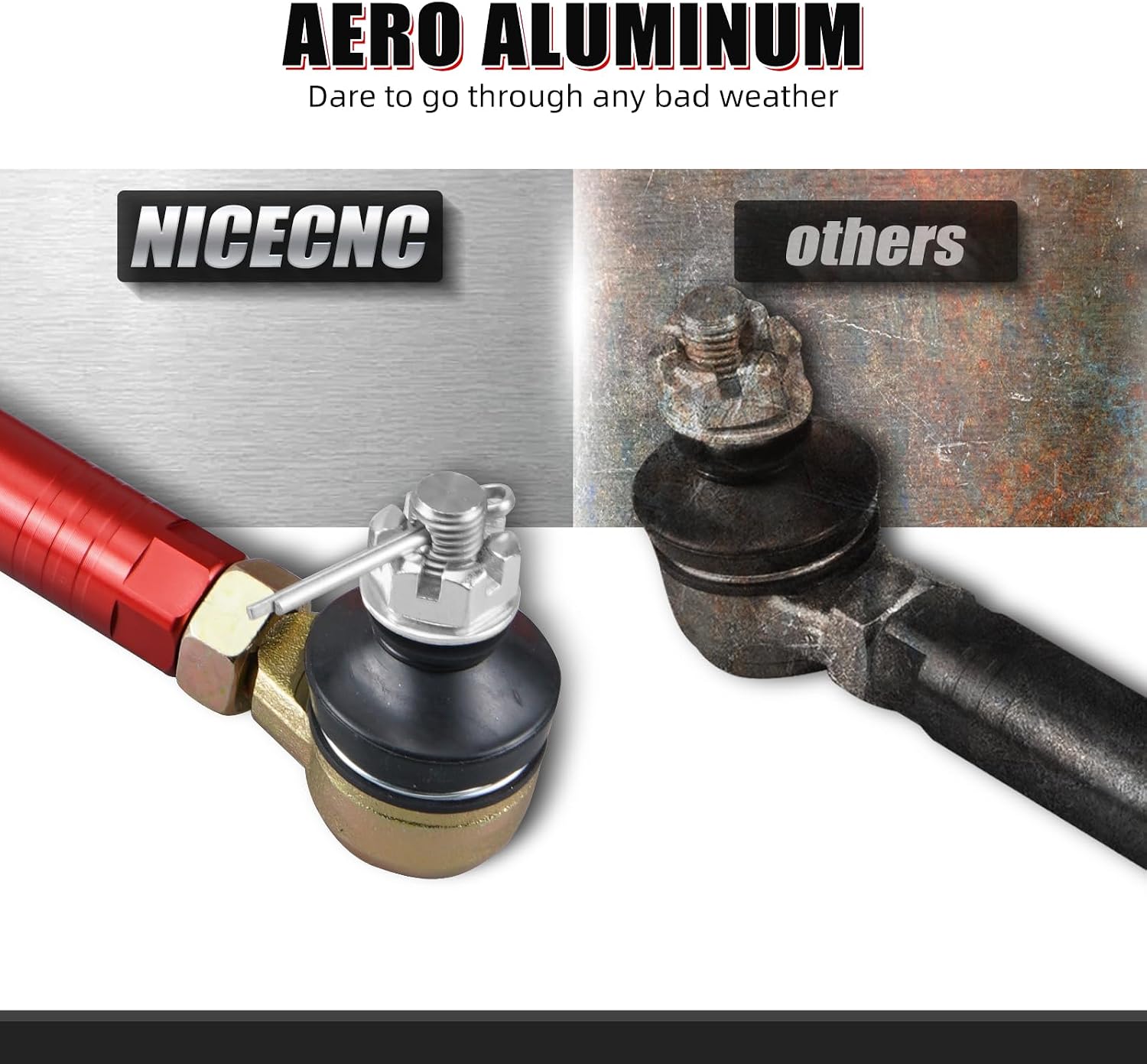 NICECNC Tie Rods and Tie Rod Ends, 7075 Billet Aluminum, Red