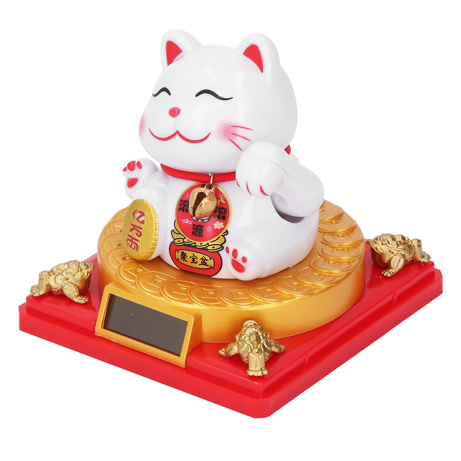 Solar Powered Lucky Cat with Waving Arm for Home, Office, Car Decoration, Plastic, No Batteries or Plugs Required (Small 8x26cm)