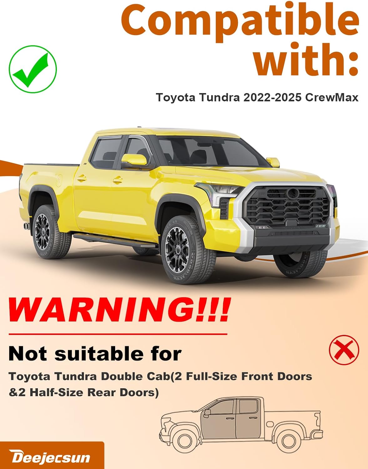 in-Channel Rain Guards Fit for Toyota Tundra CrewMax 2022-2026 Extra Durable Window Rain Guards Window Deflectors Low Profile Vent Visors Vent Shades Exterior Truck Accessories