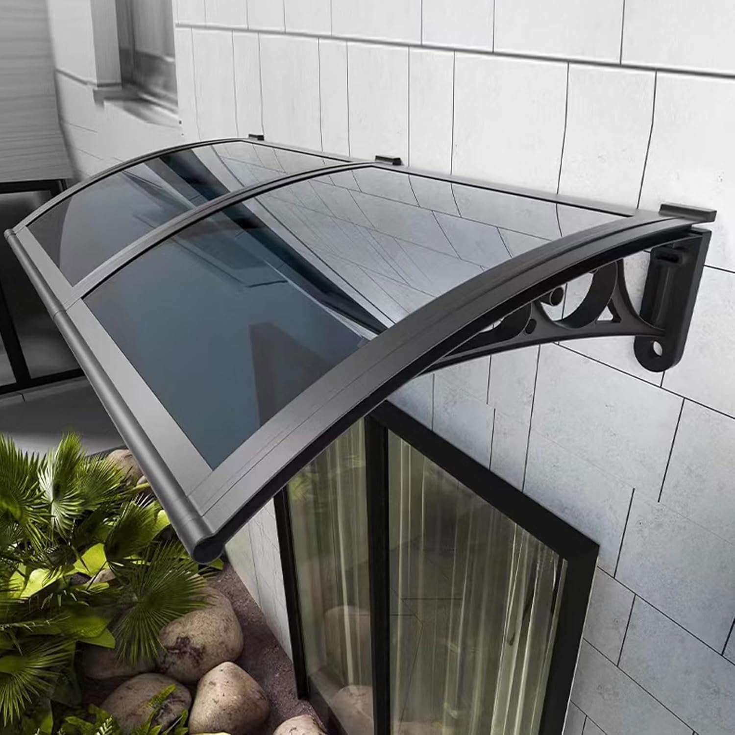 GJMSSMY Smoke Grey Outdoor Patio Door & Window Canopy UV & Rain Resistant Polycarbonate Awning for Terrace & Entrance Size: 60x60cm Durable Shelter Solution
